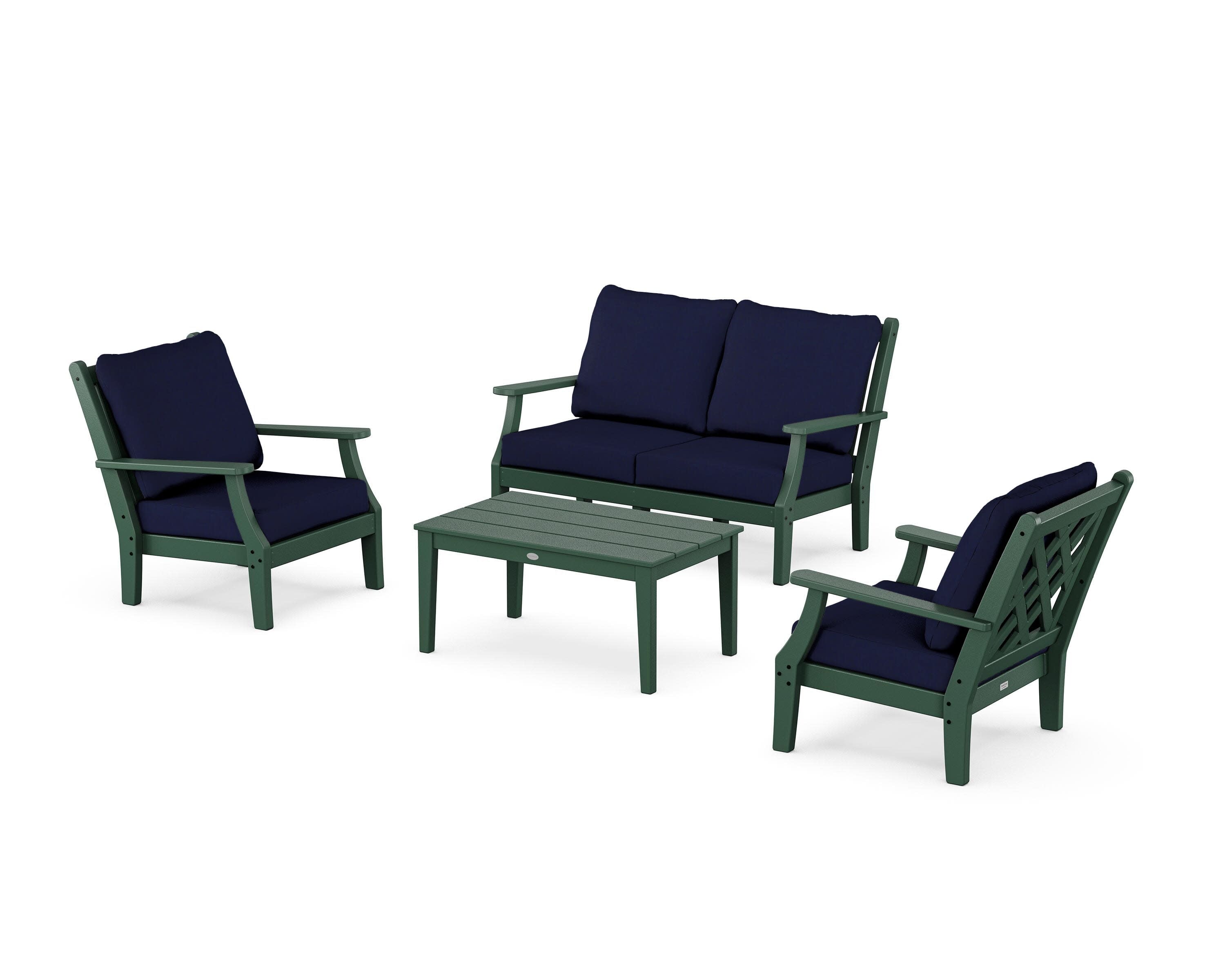 Wovendale 4-Piece Deep Seating Set with Loveseat in Green / Navy