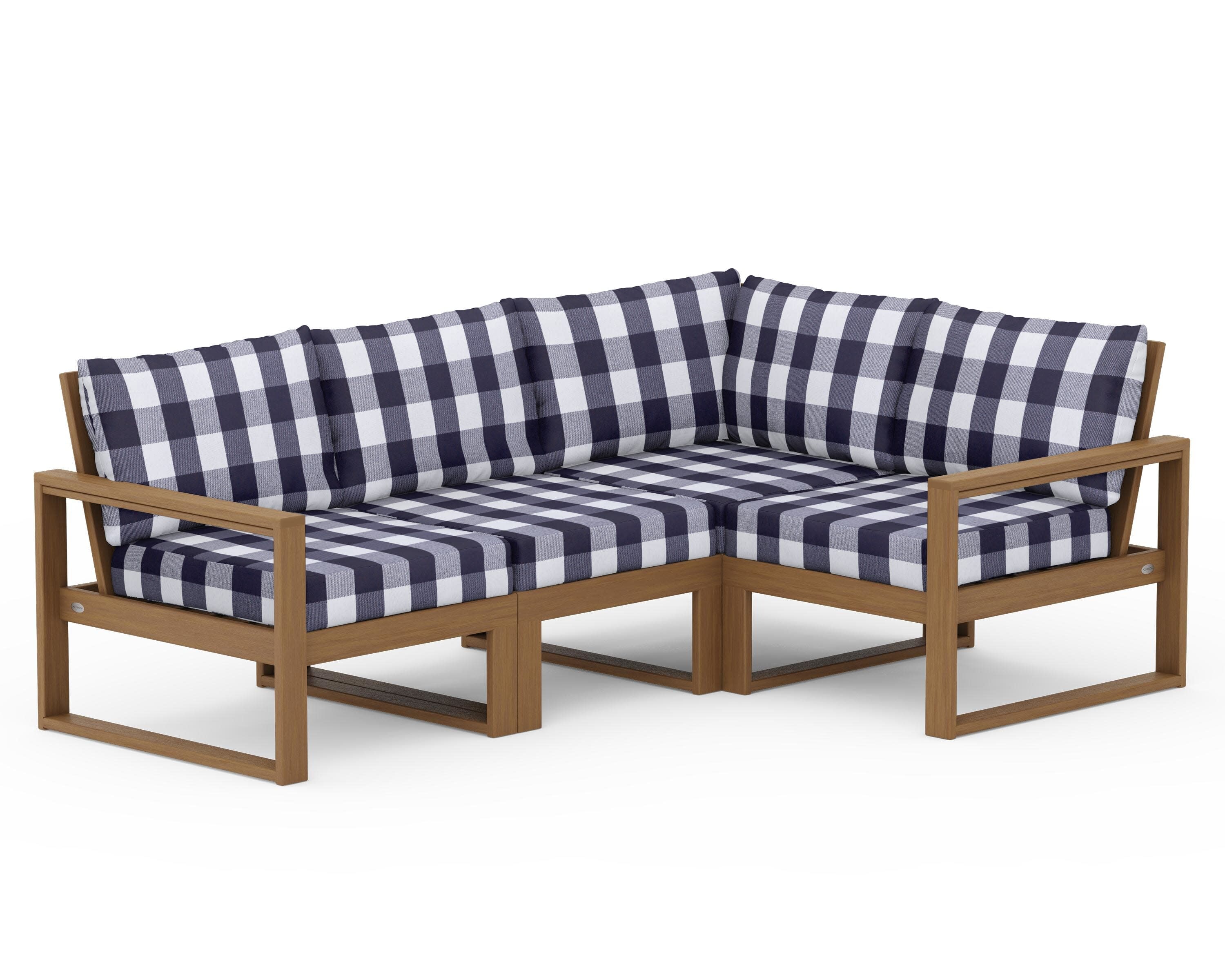 EDGE 4-Piece Modular Deep Seating Set in Natural / Buffalo Plaid Navy