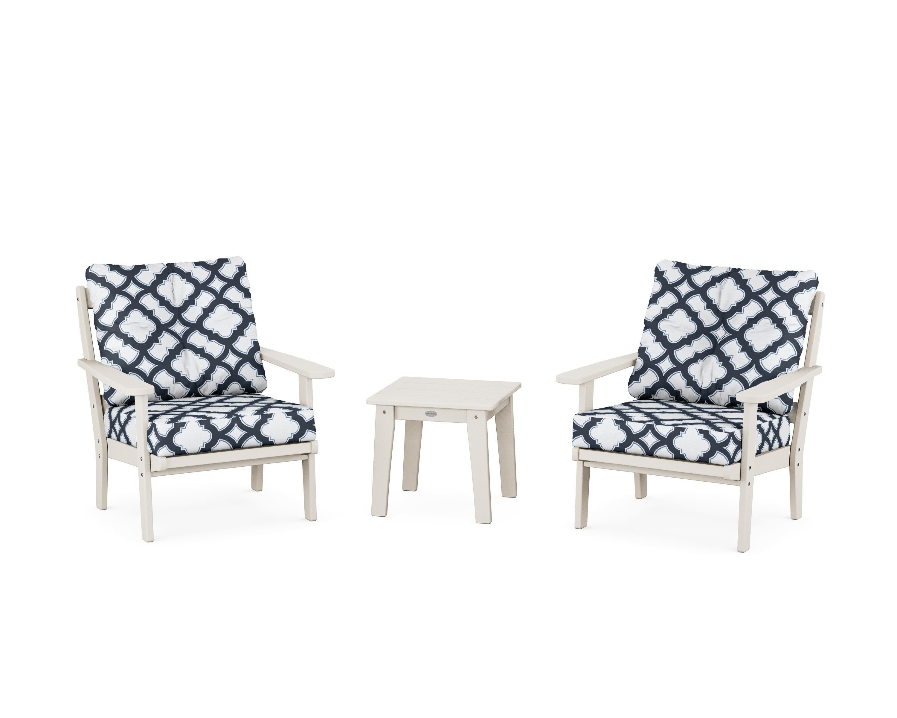 Mission 3-Piece Deep Seating Set in Sand / Trellis Marine Indigo