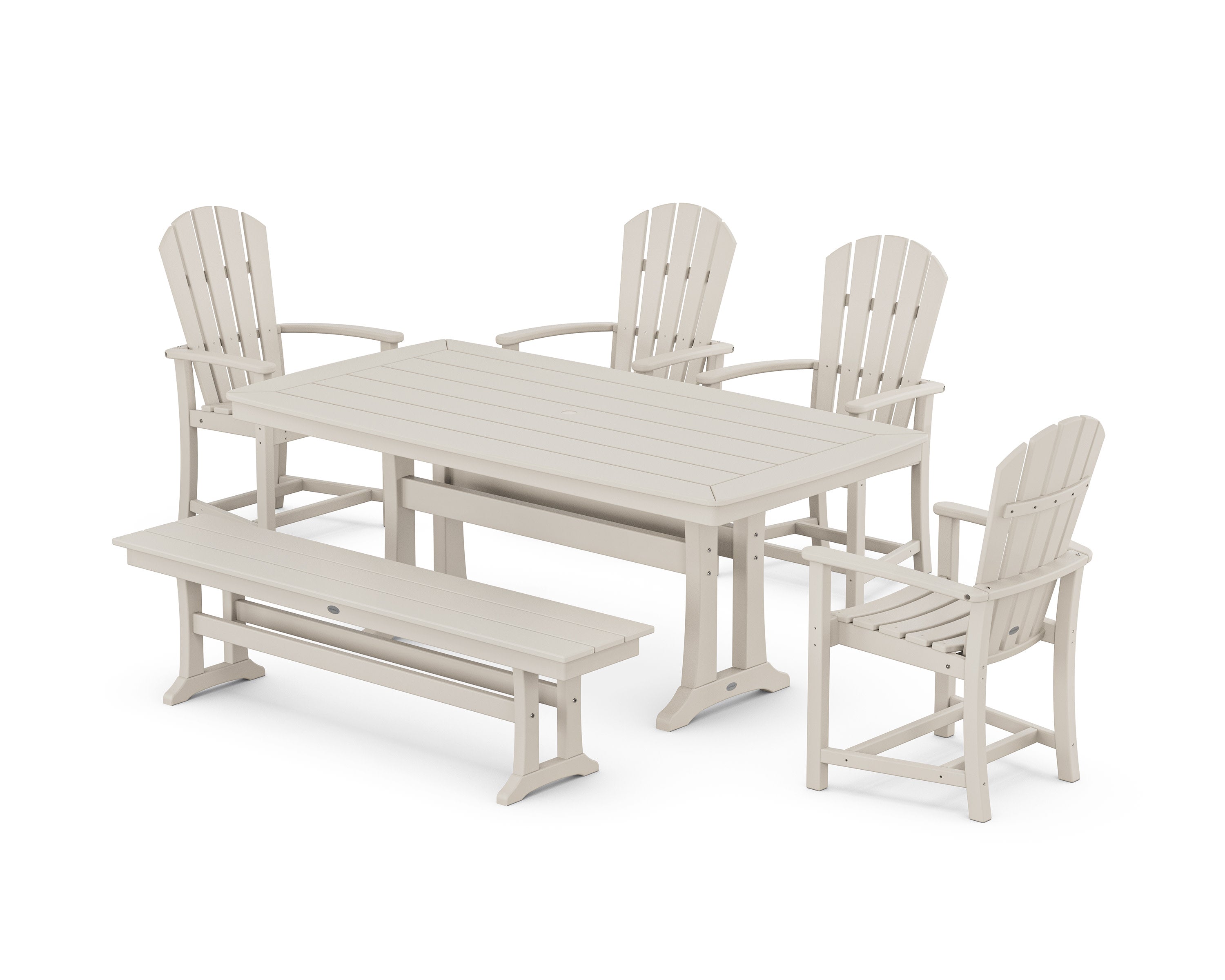 Palm Coast 6-Piece Dining Set with Trestle Legs and Bench in Sand
