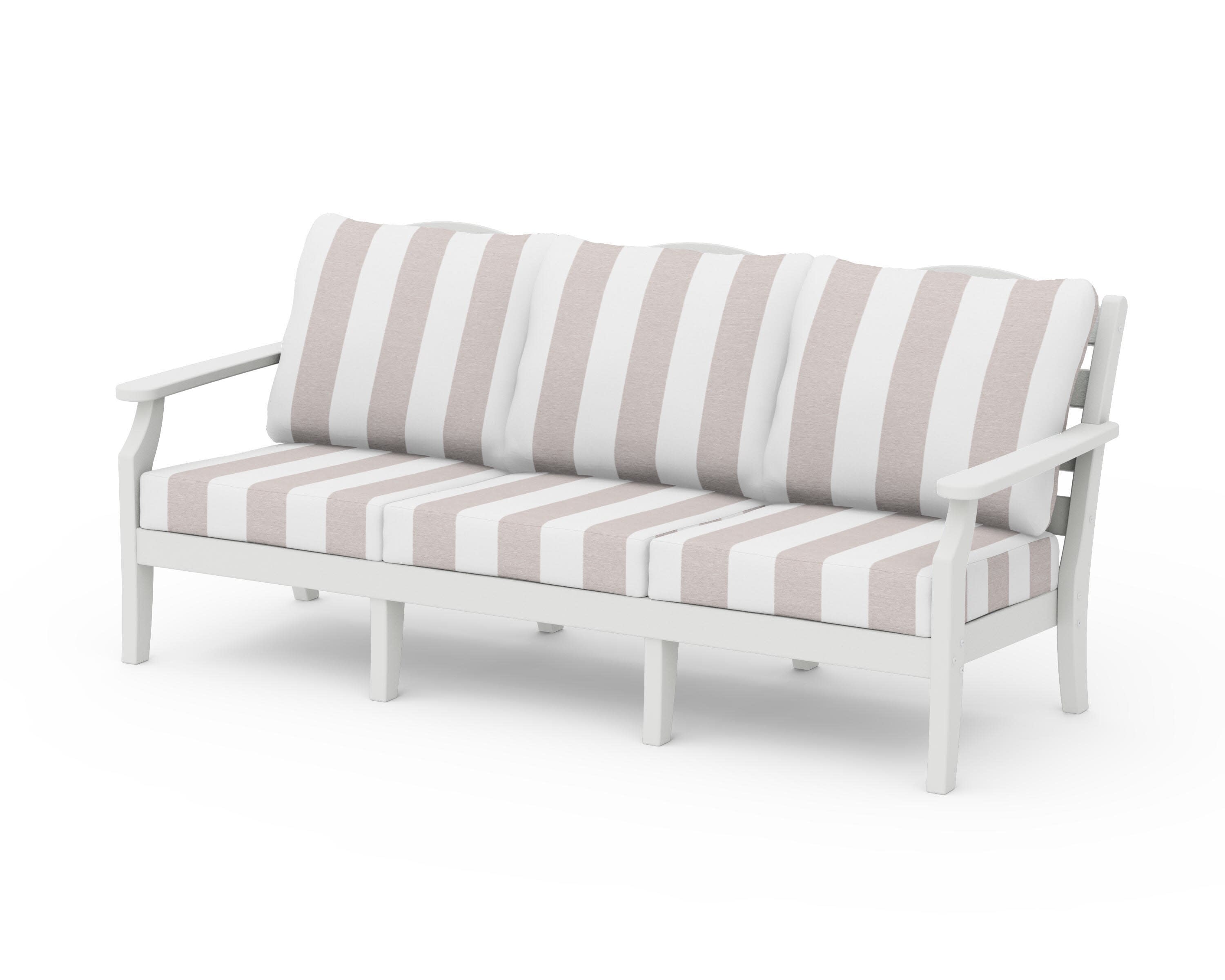 Savannah Deep Seating Sofa in Vintage White / Cabana Stripe Dune Burlap