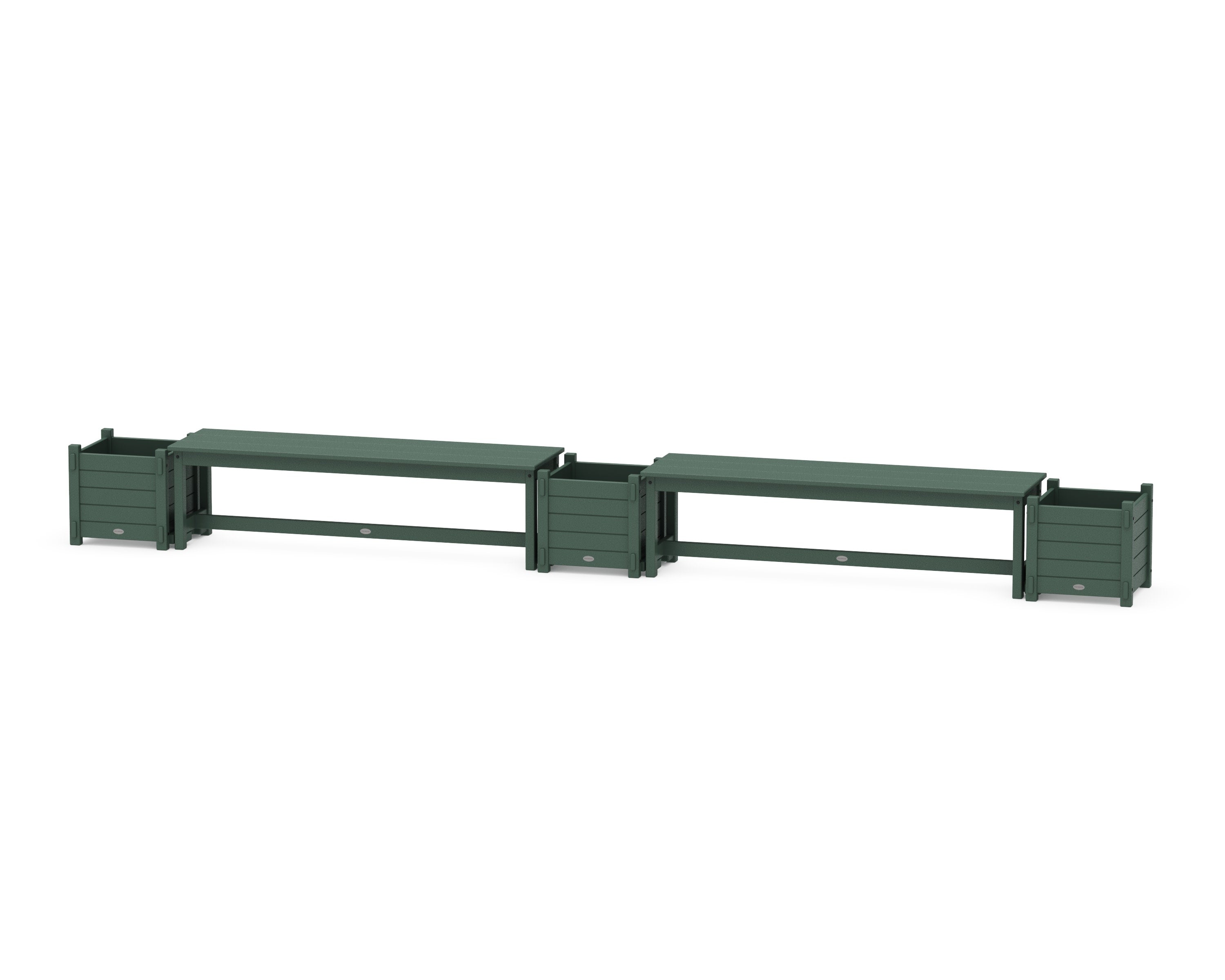 60" Nautical Straight Double Planter Bench Set in Green