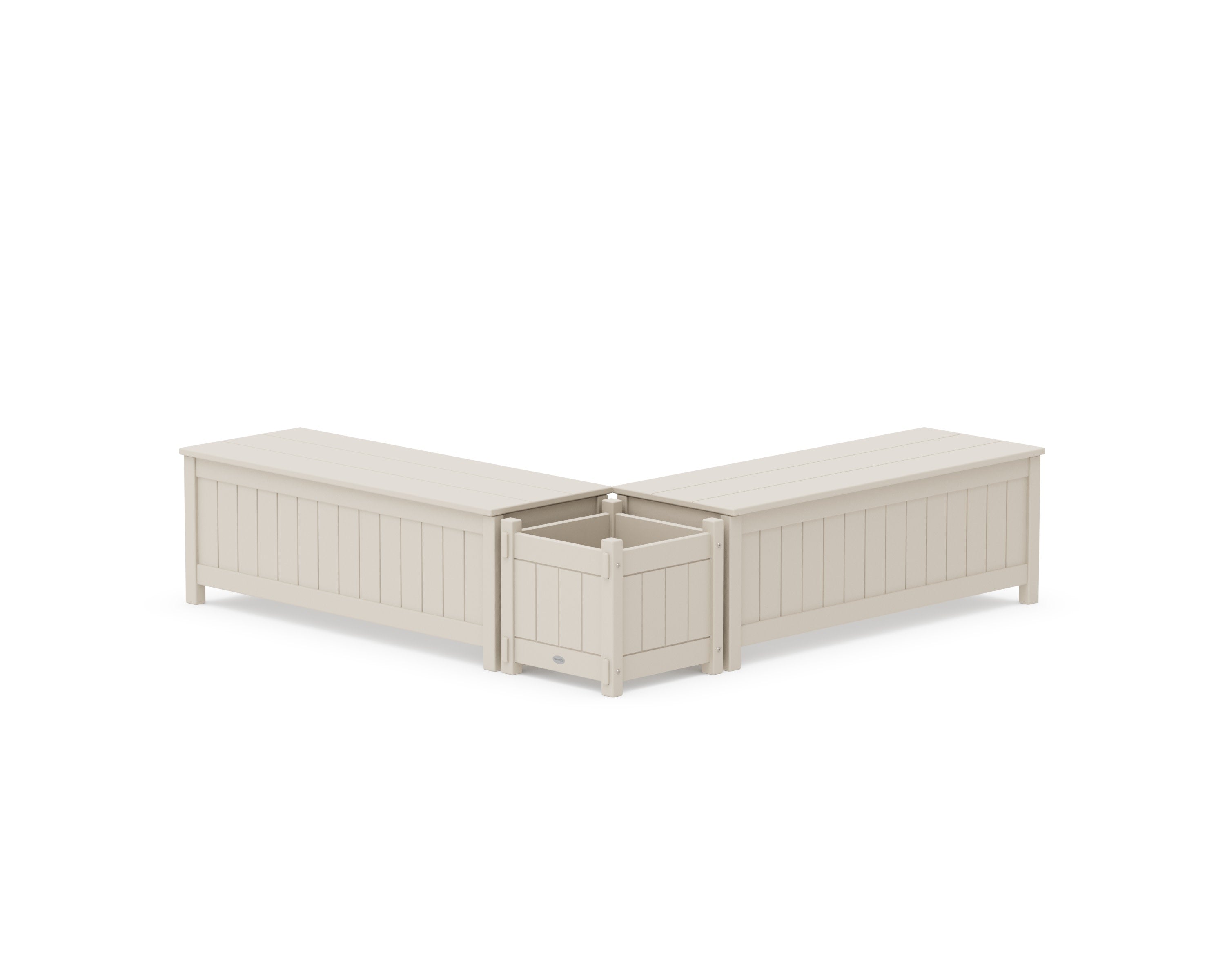 48" Vineyard L- Shaped Planter Storage Bench Set in Sand