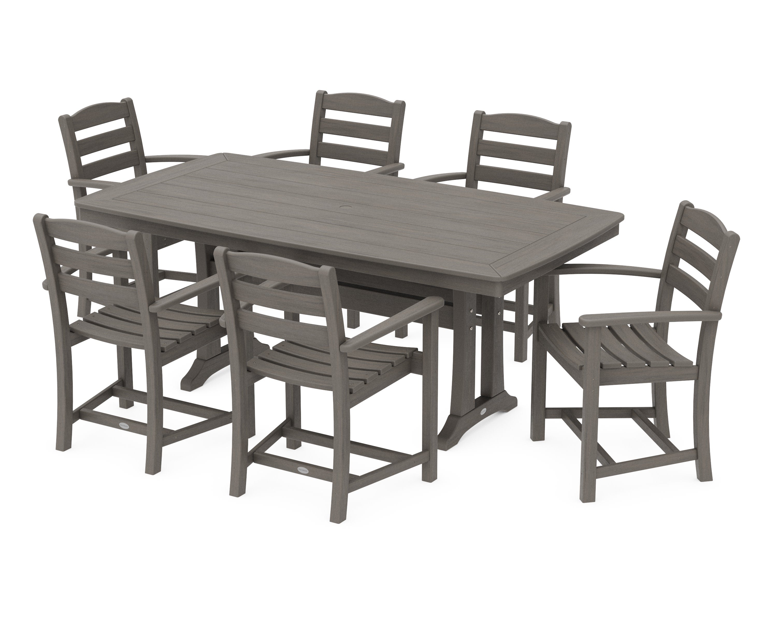 La Casa Caf 7-Piece Arm Chair Dining Set with Trestle Legs in Driftwood