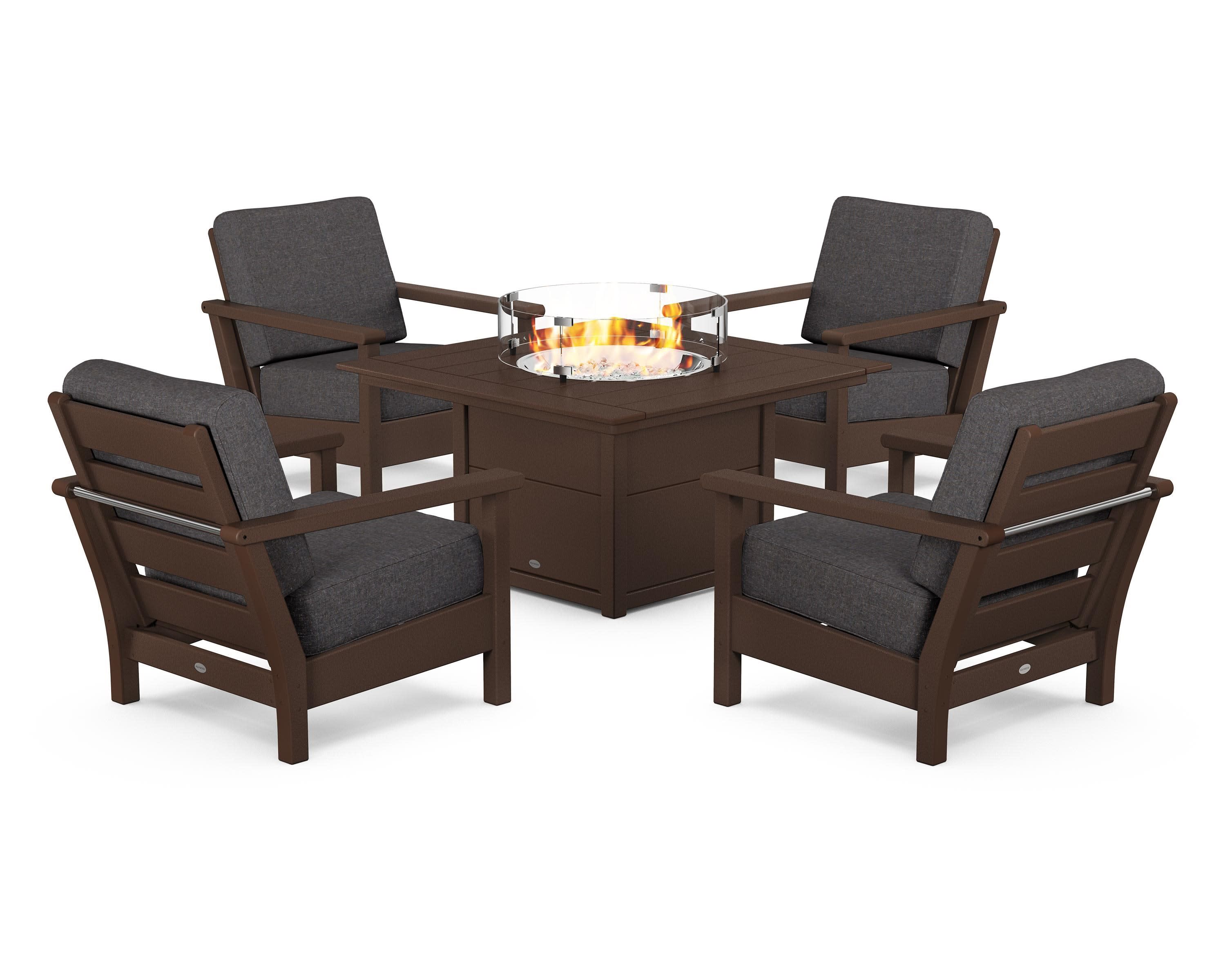 Harbour 5-Piece Conversation Set with Fire Pit Table in Mahogany / Ash Charcoal