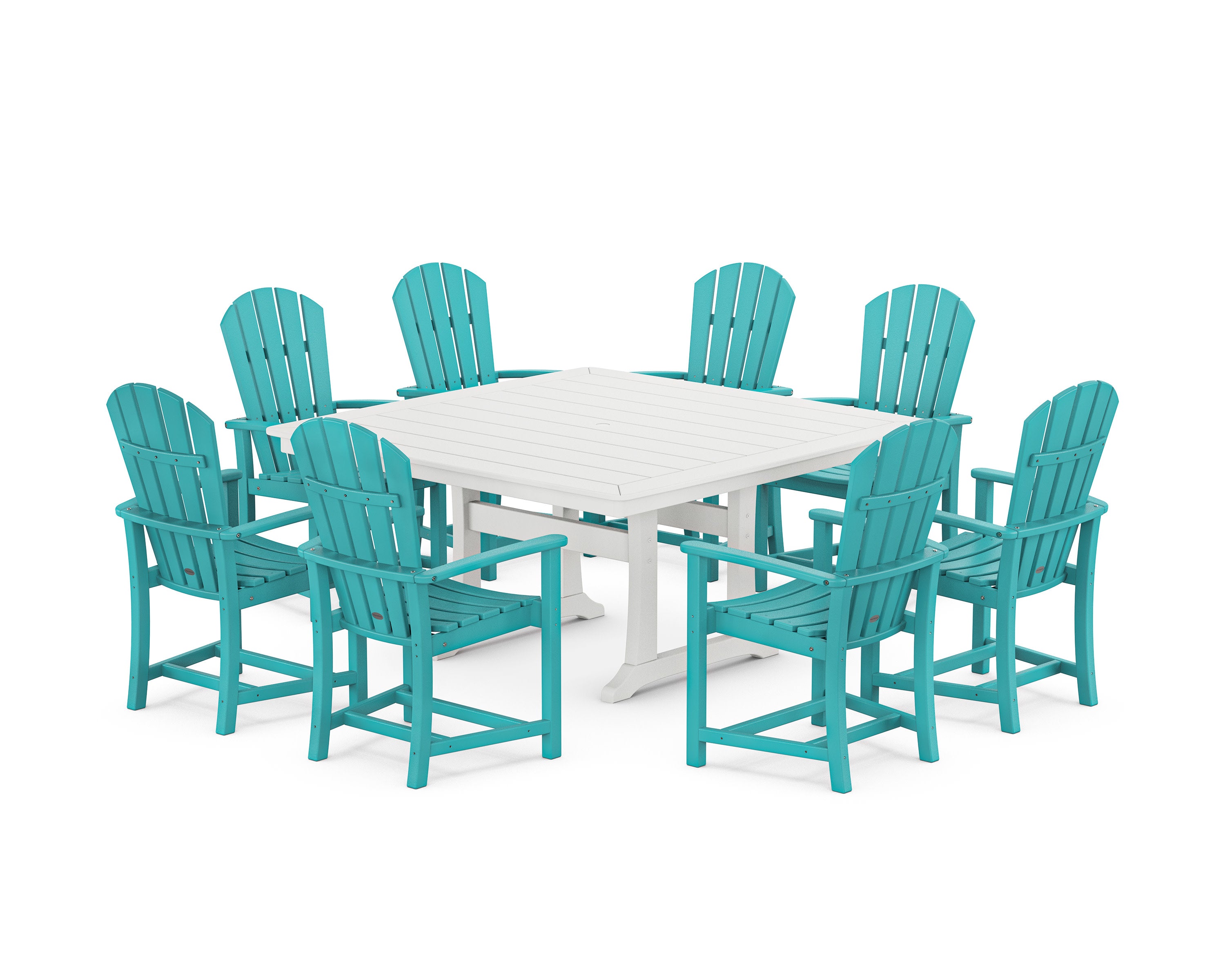 Palm Coast 9-Piece Square Dining Set with Trestle Legs in Aruba / White