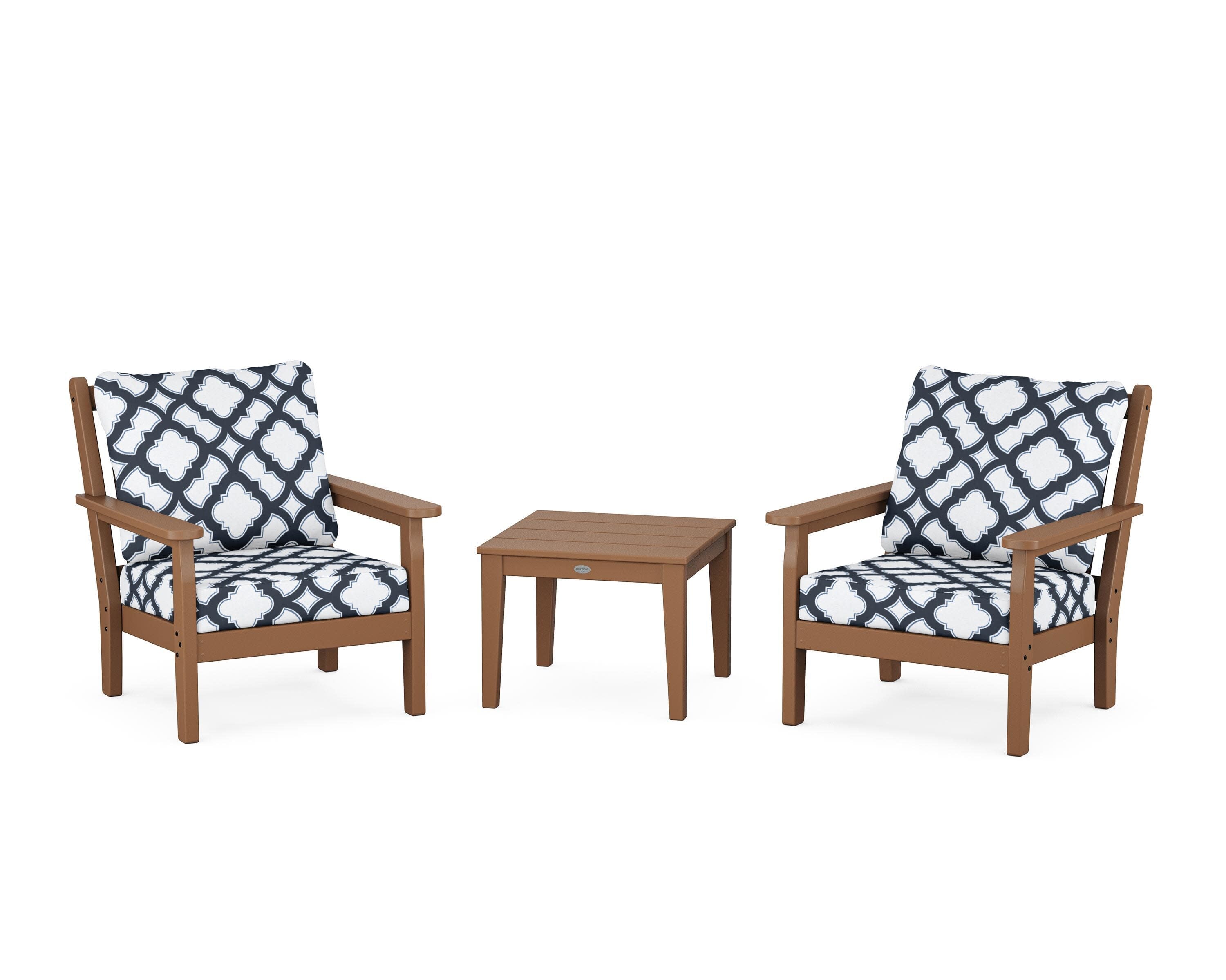 Chippendale 3-Piece Deep Seating Set in Teak / Trellis Marine Indigo