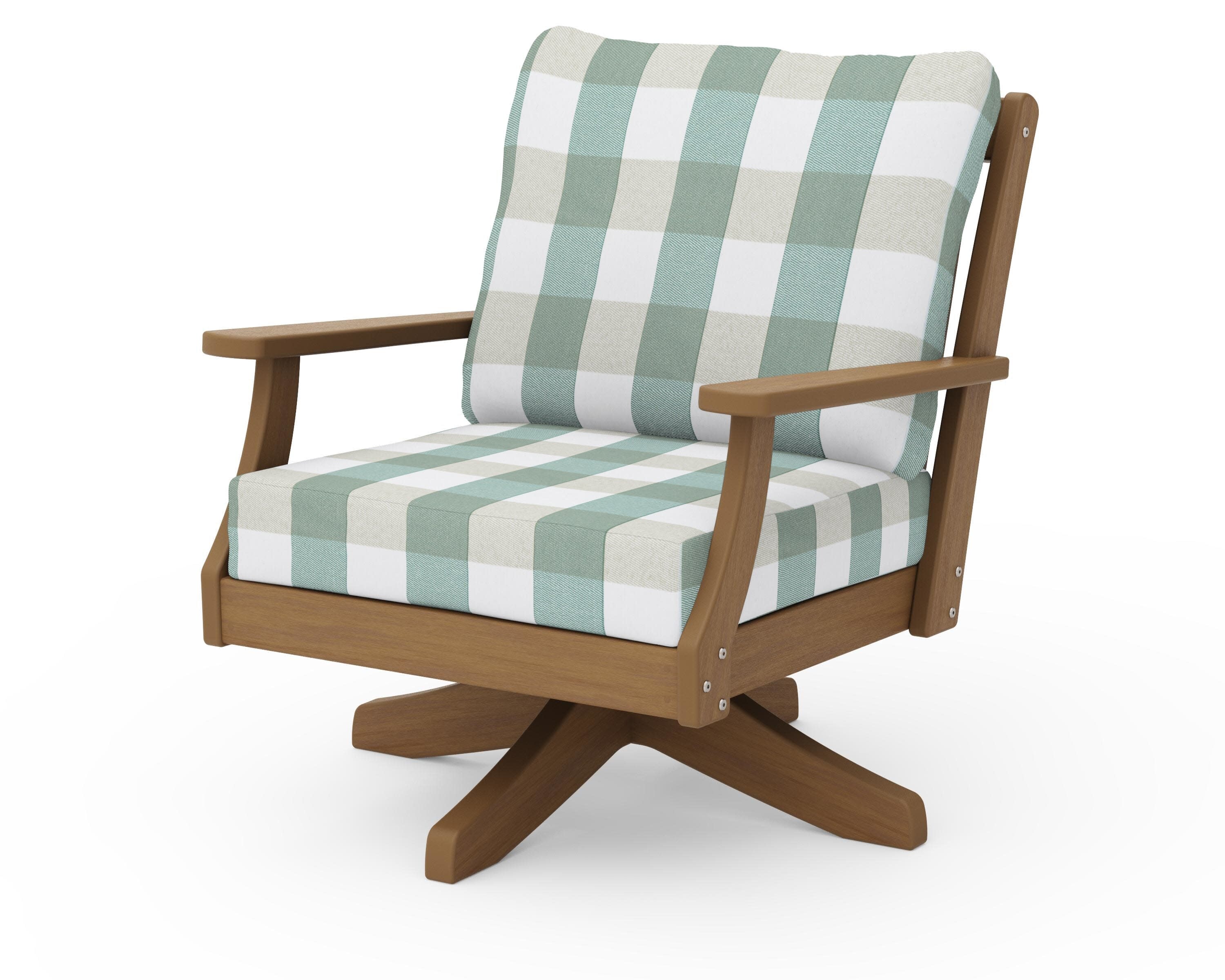 Braxton Deep Seating Swivel Chair in Natural / Buffalo Plaid Glacier Spa