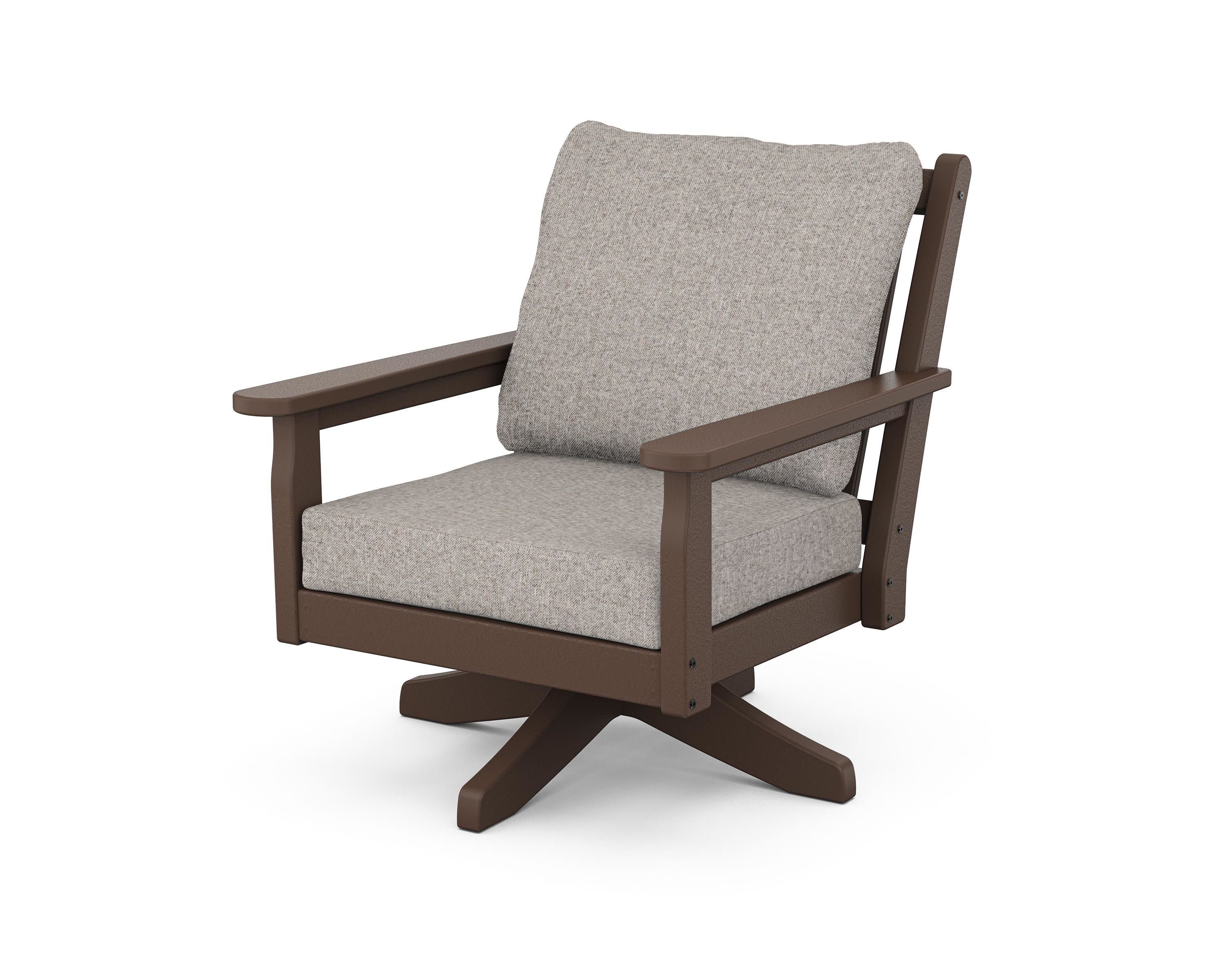 Chippendale Deep Seating Swivel Chair in Mahogany / Weathered Tweed