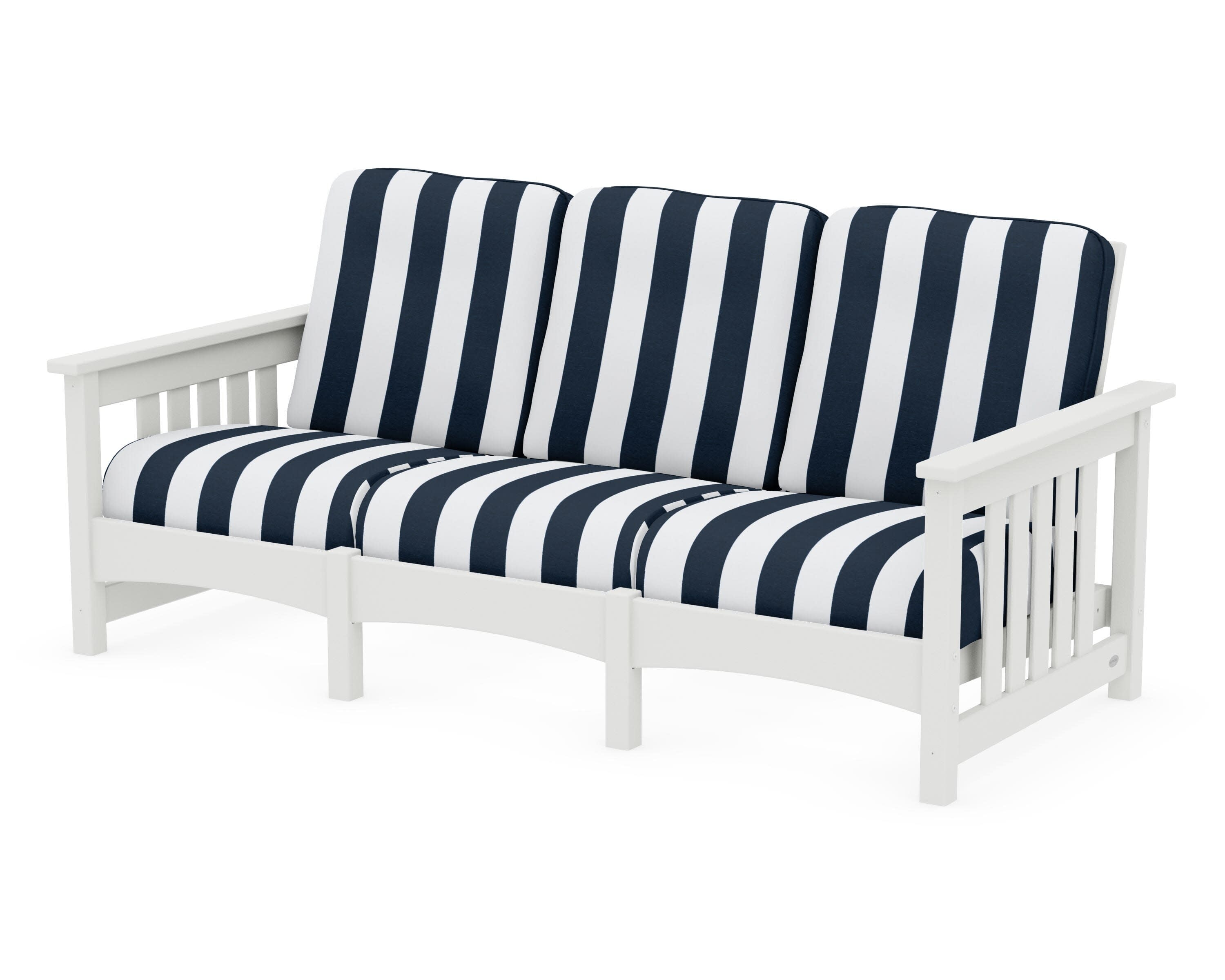 Club Mission Sofa in Vintage White / Cabana Stripe Marine Indigo