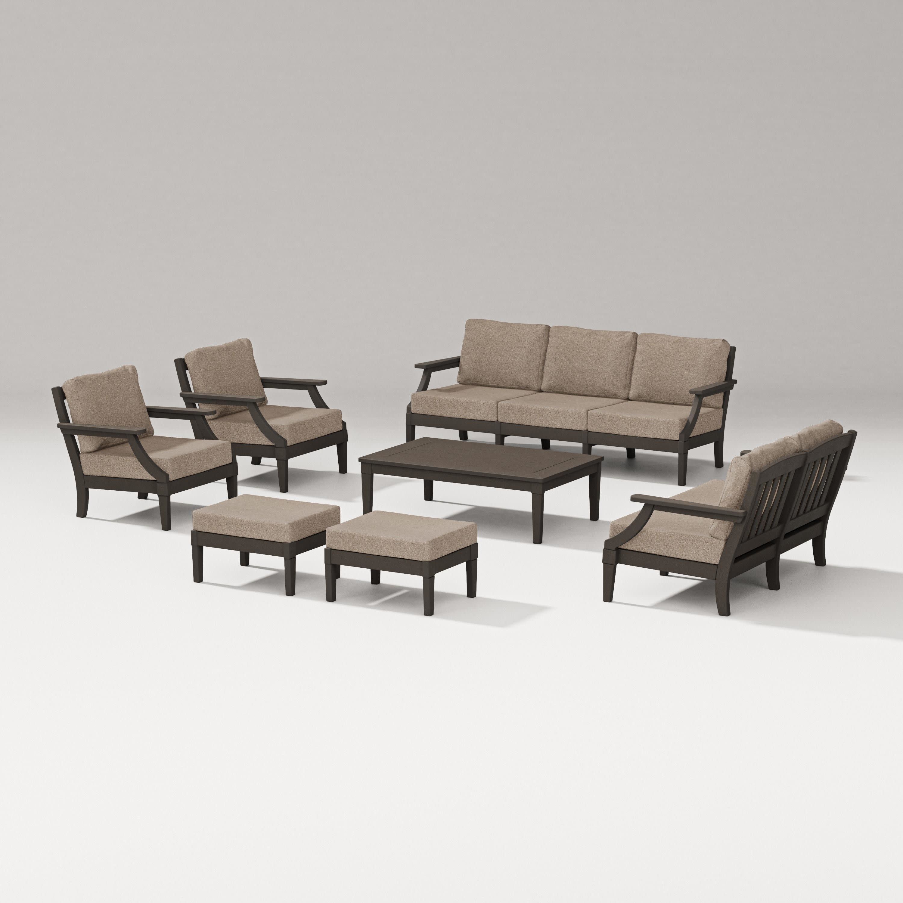 Estate 7-Piece Lounge Sofa Set in Vintage Coffee / Spiced Burlap