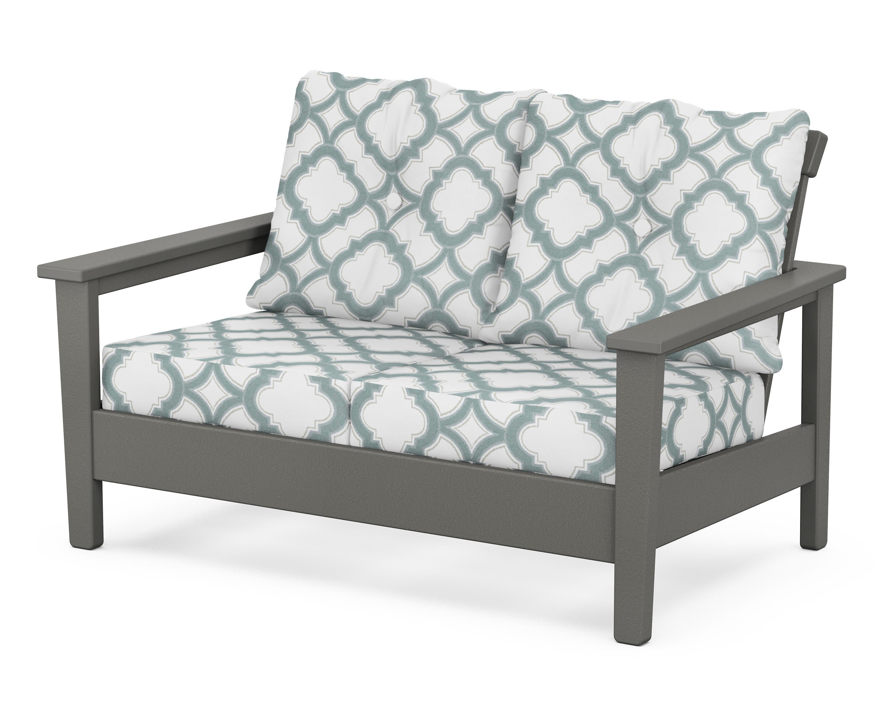 Prescott Deep Seating Loveseat in Slate Grey / Trellis Glacier Spa
