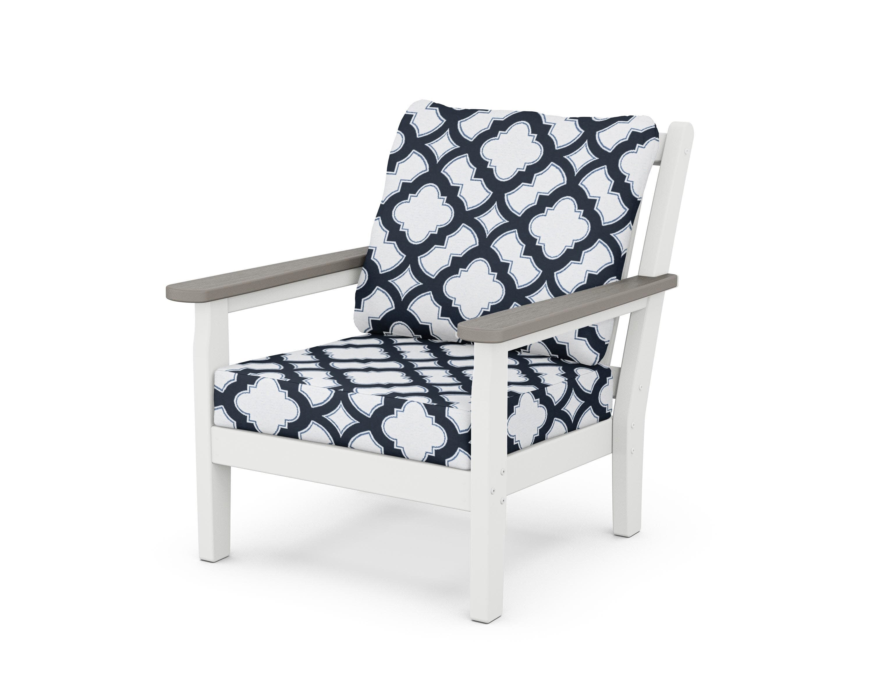 Chippendale Deep Seating Chair in White / Driftwood / Trellis Marine Indigo
