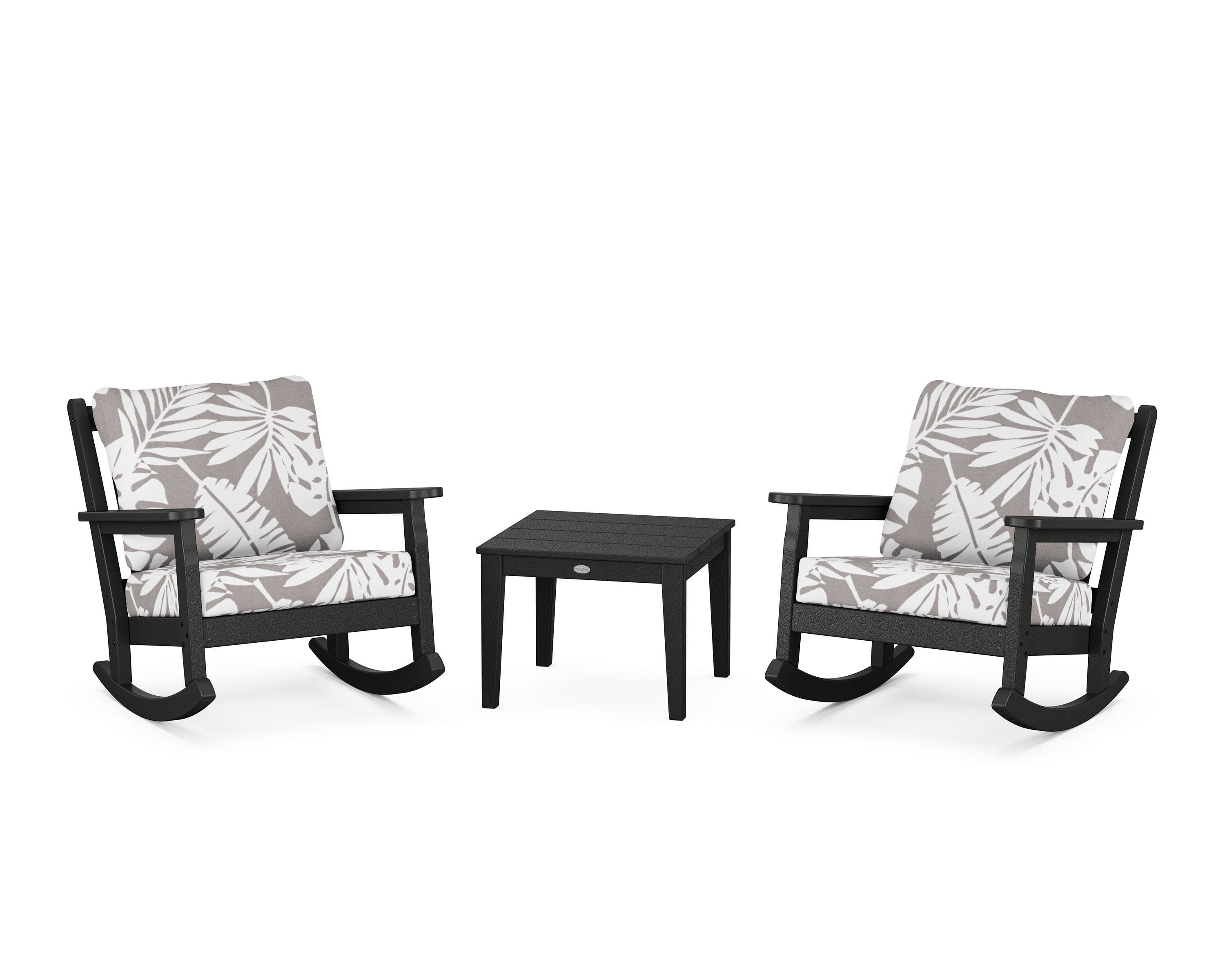 Chippendale 3-Piece Deep Seating Rocker Set in Black / Leaf Grey Mist