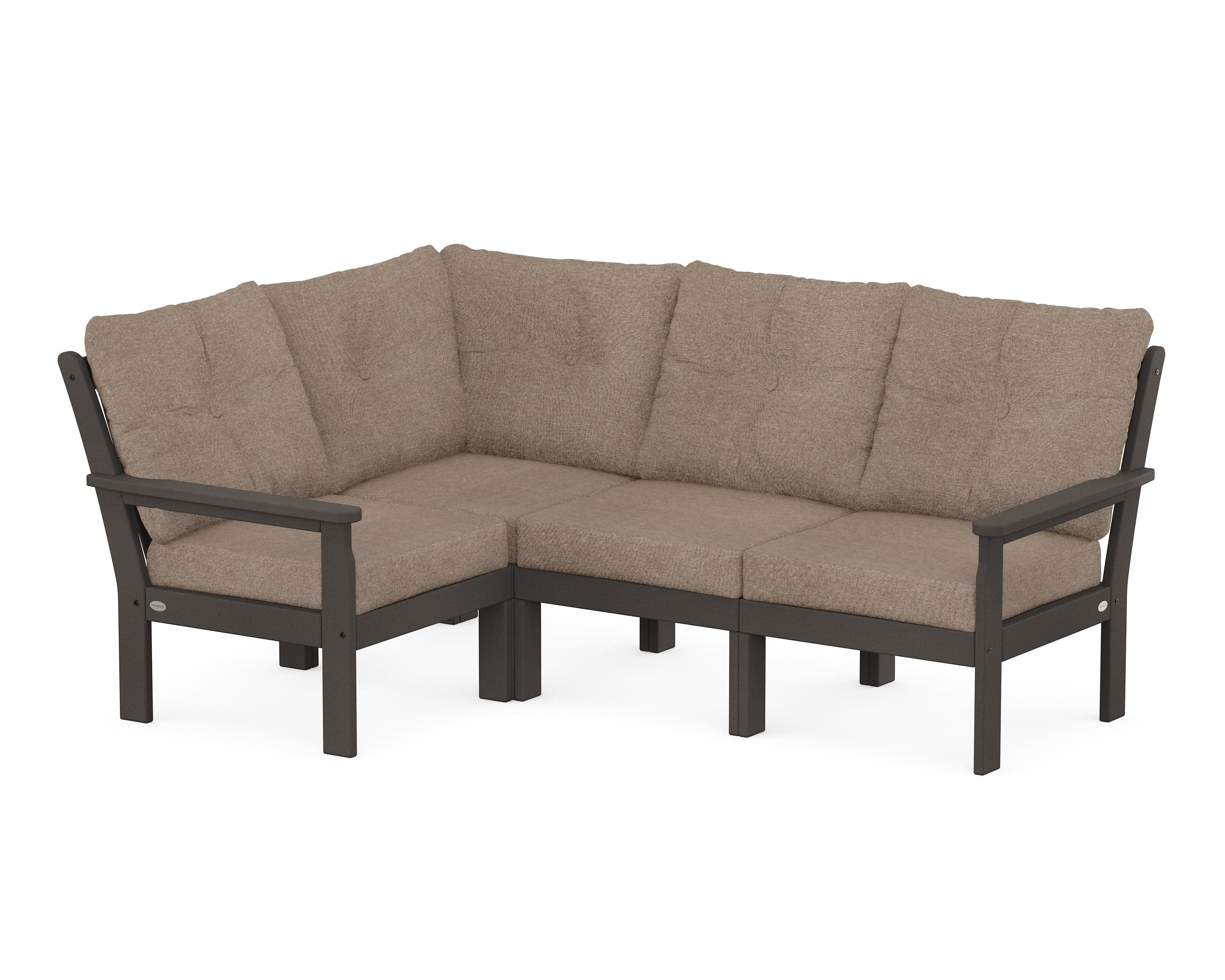 Vineyard 4-Piece Sectional in Vintage Coffee / Spiced Burlap