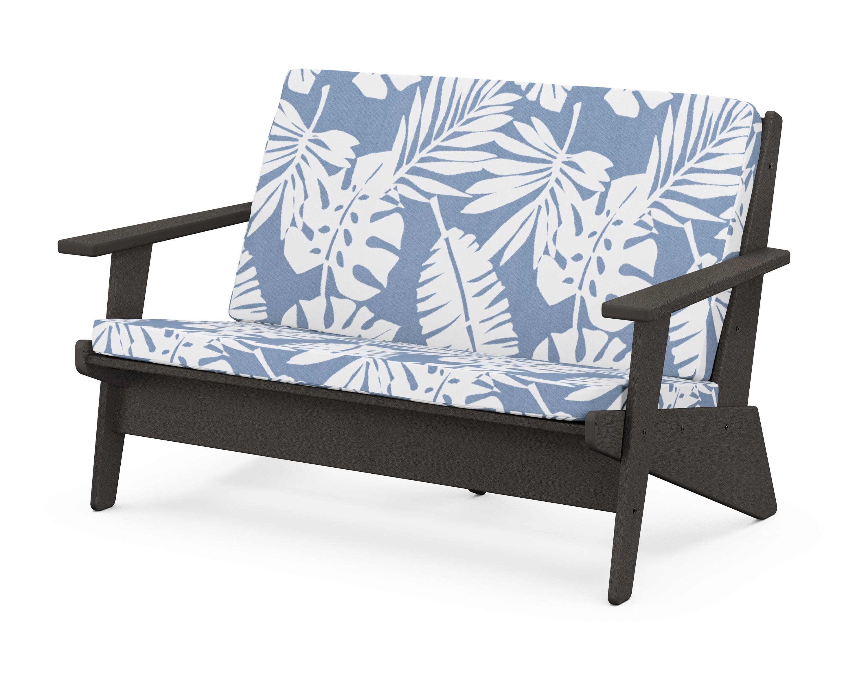 Riviera Modern Lounge Loveseat in Vintage Coffee / Leaf Sky Blue