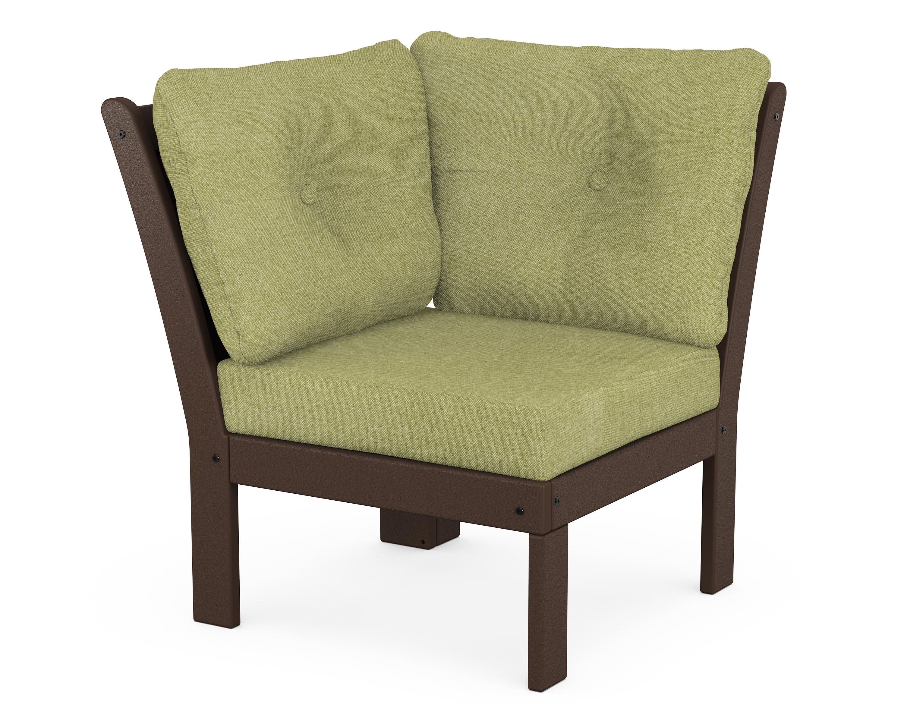 Vineyard Modular Corner Chair in Mahogany / Chartreuse Boucle