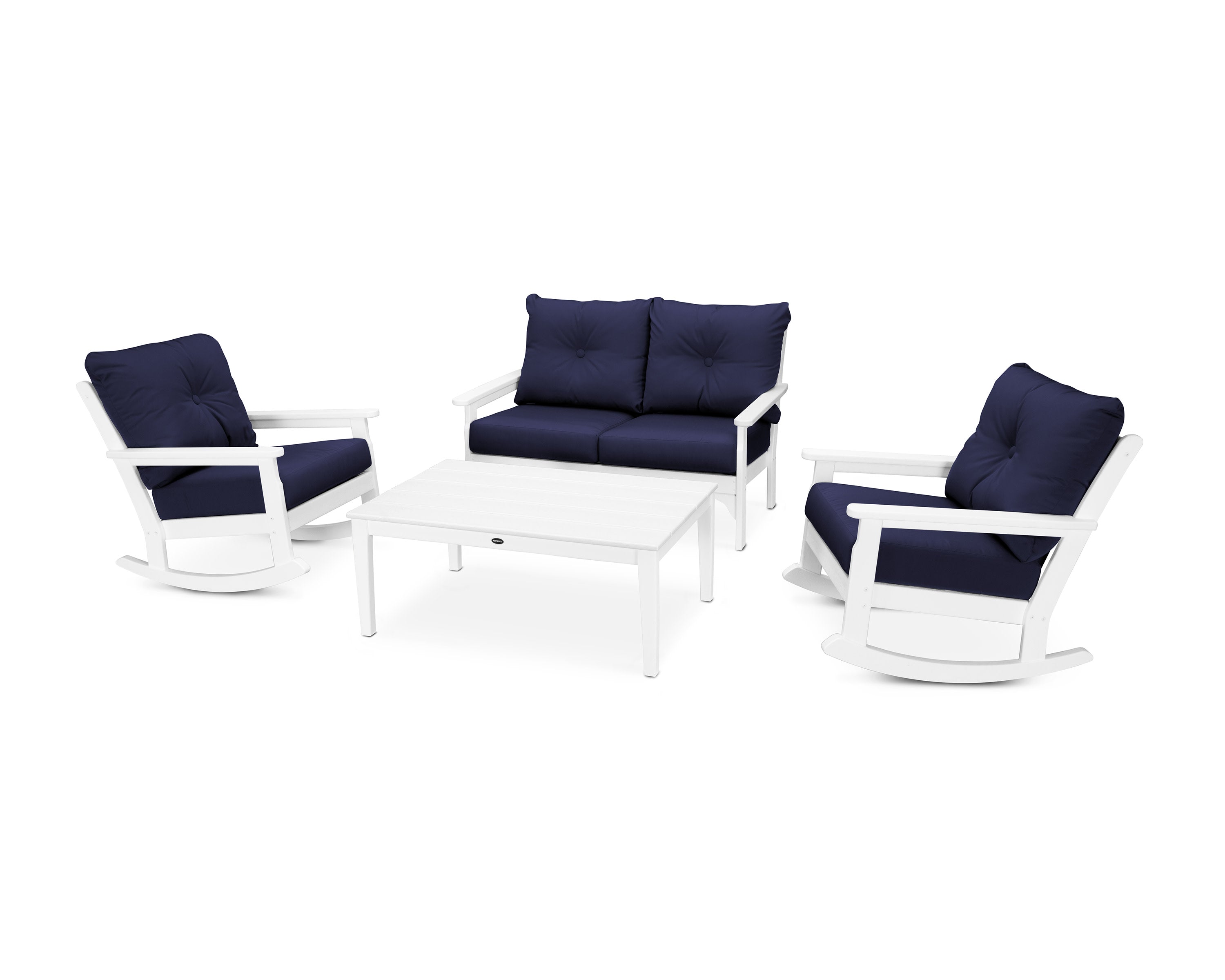 Vineyard 4-Piece Deep Seating Rocking Chair Set in White / Navy