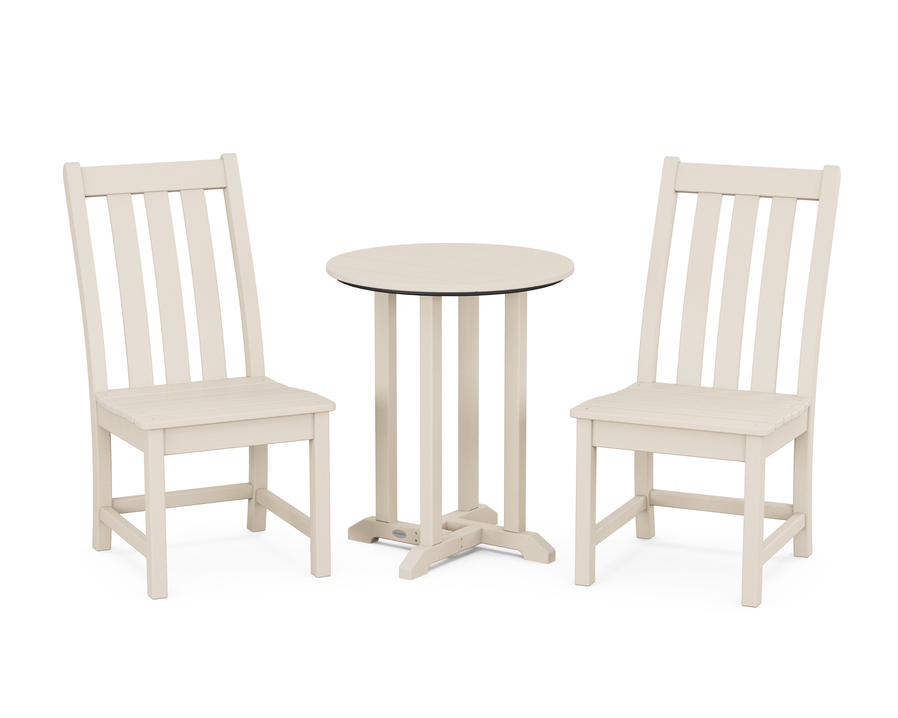 Vineyard Side Chair 3-Piece Round Bistro Dining Set in Sand