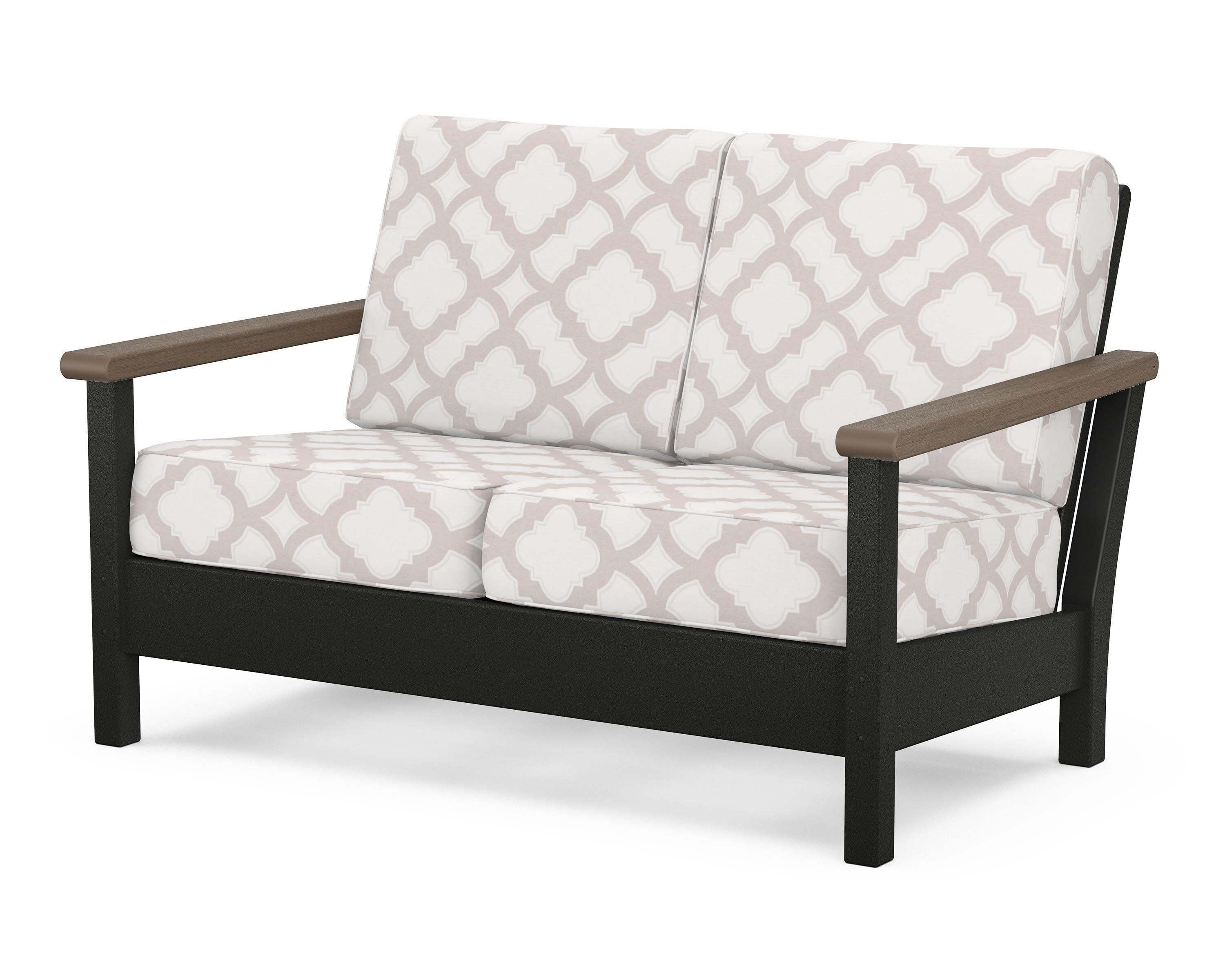 Harbour Deep Seating Loveseat in Black / Kona / Trellis Dune Burlap