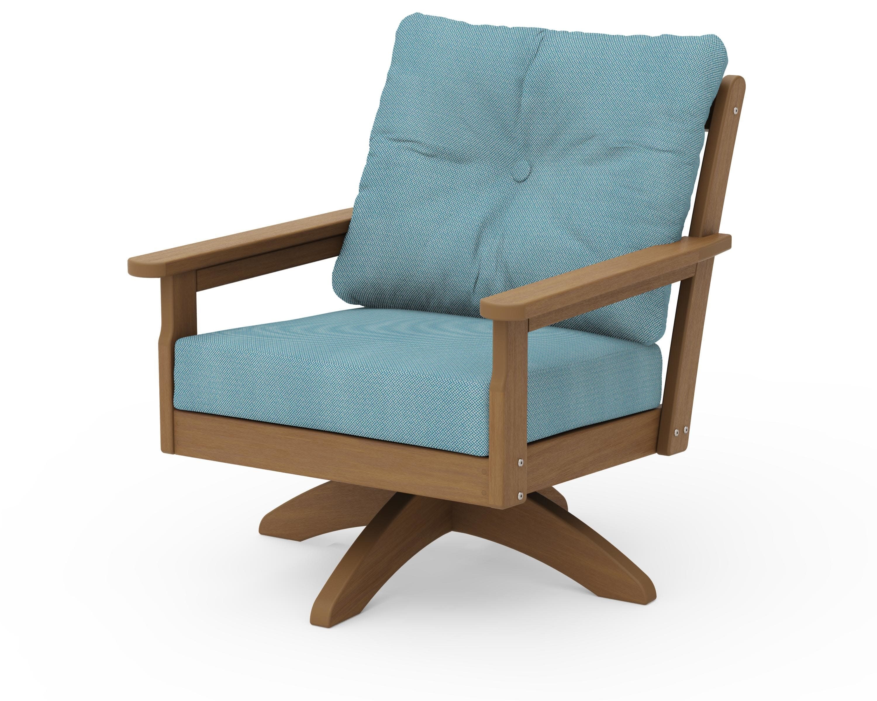 Vineyard Deep Seating Swivel Chair in Natural / Lattice Sky Blue