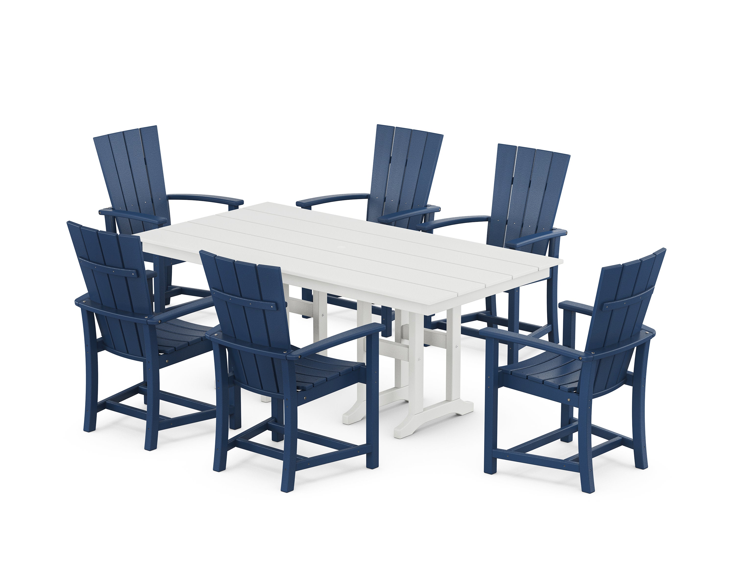 Quattro 7-Piece Farmhouse Dining Set in Navy / White