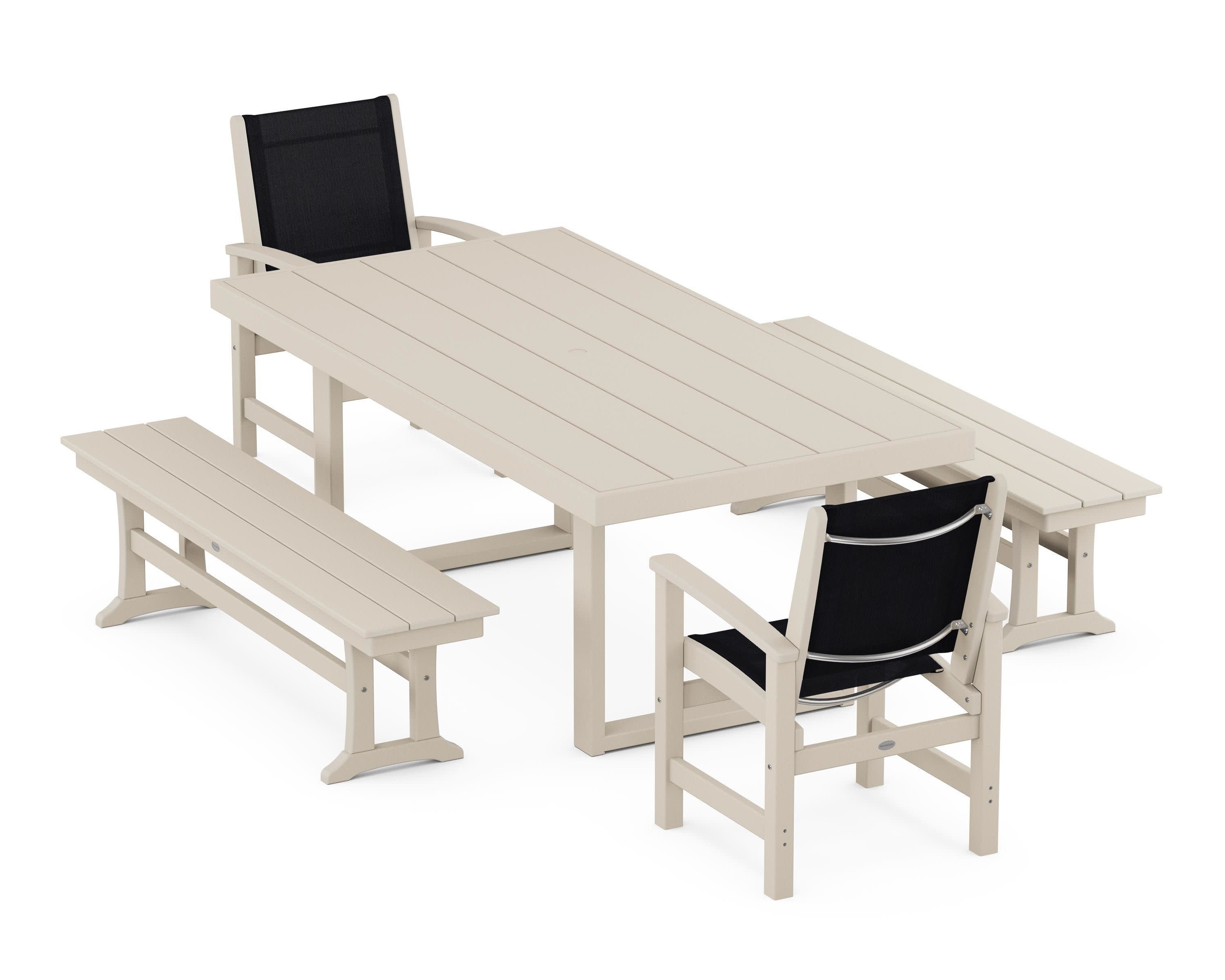 Coastal 5-Piece Dining Set with Trestle Legs in Sand / Black Sling