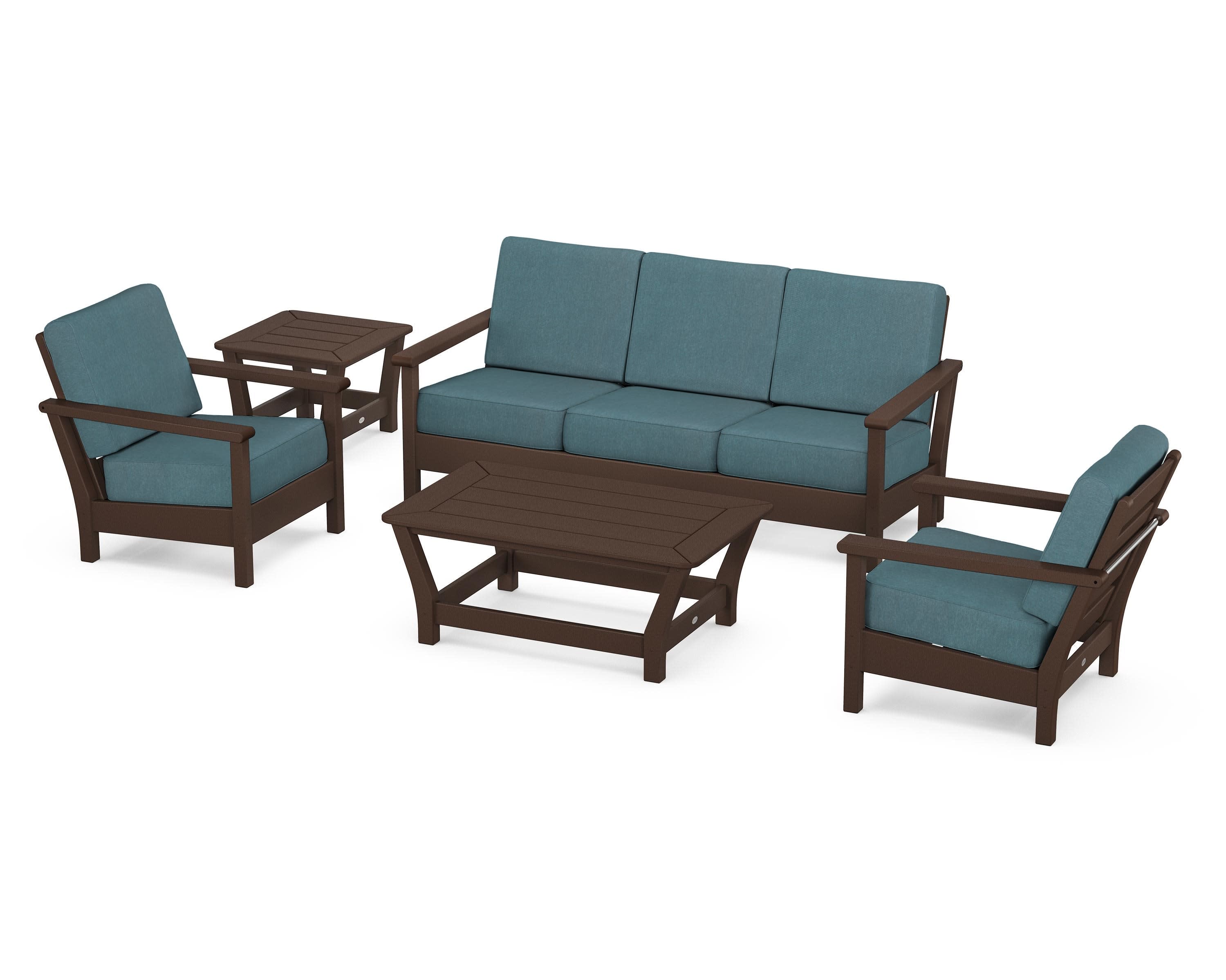 Harbour 5-Piece Deep Seating Set in Mahogany / Ocean Teal