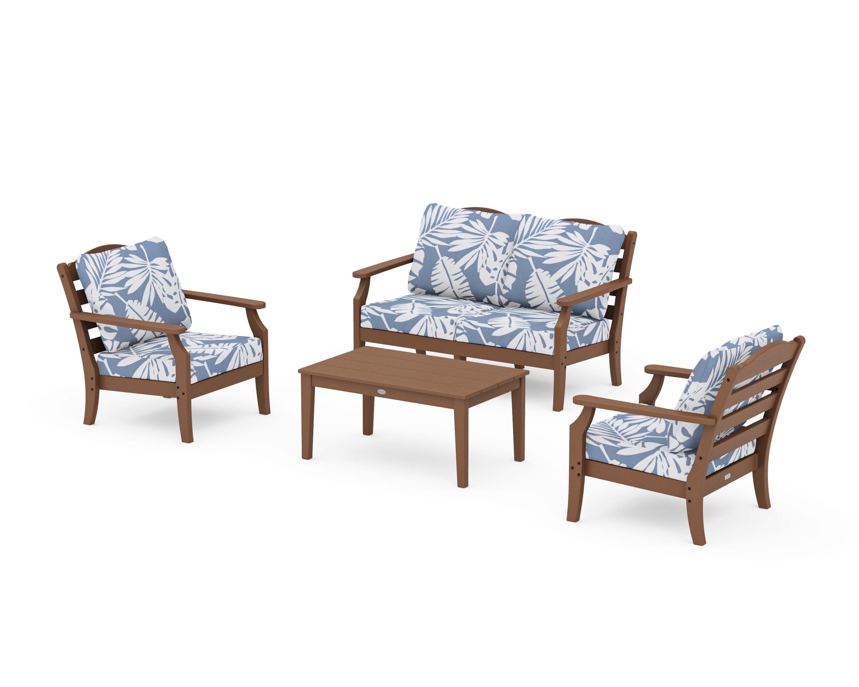 Savannah 4-Piece Deep Seating Set with Loveseat in Teak / Leaf Sky Blue