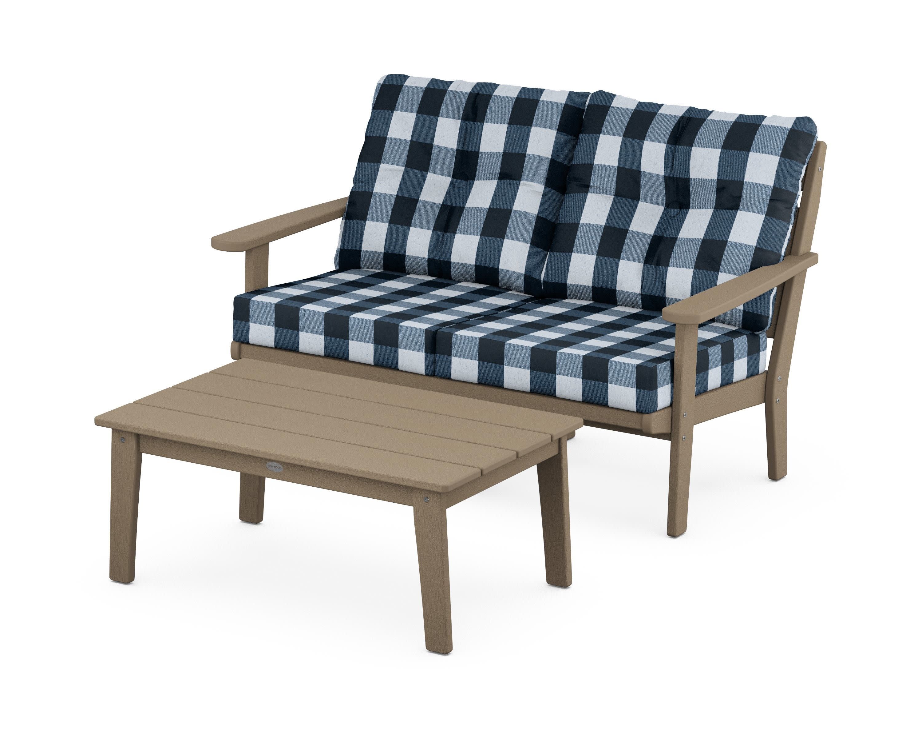 Lakeside 2-Piece Lounge Loveseat Set in Vintage Sahara / Buffalo Plaid Marine Indigo