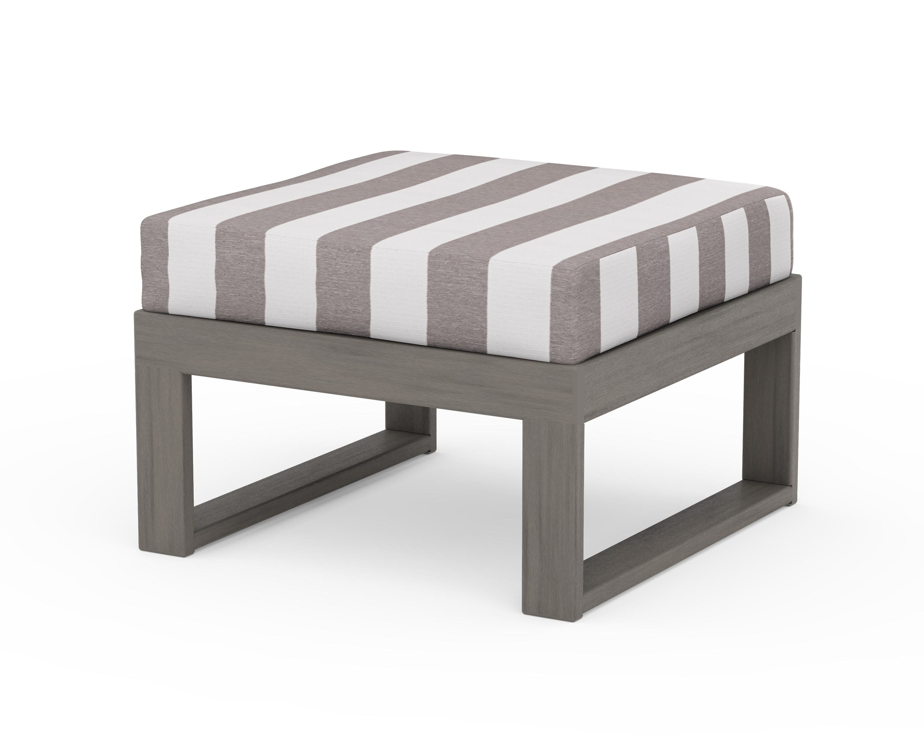 Modular Ottoman - Modern in Driftwood / Cabana Stripe Grey Mist
