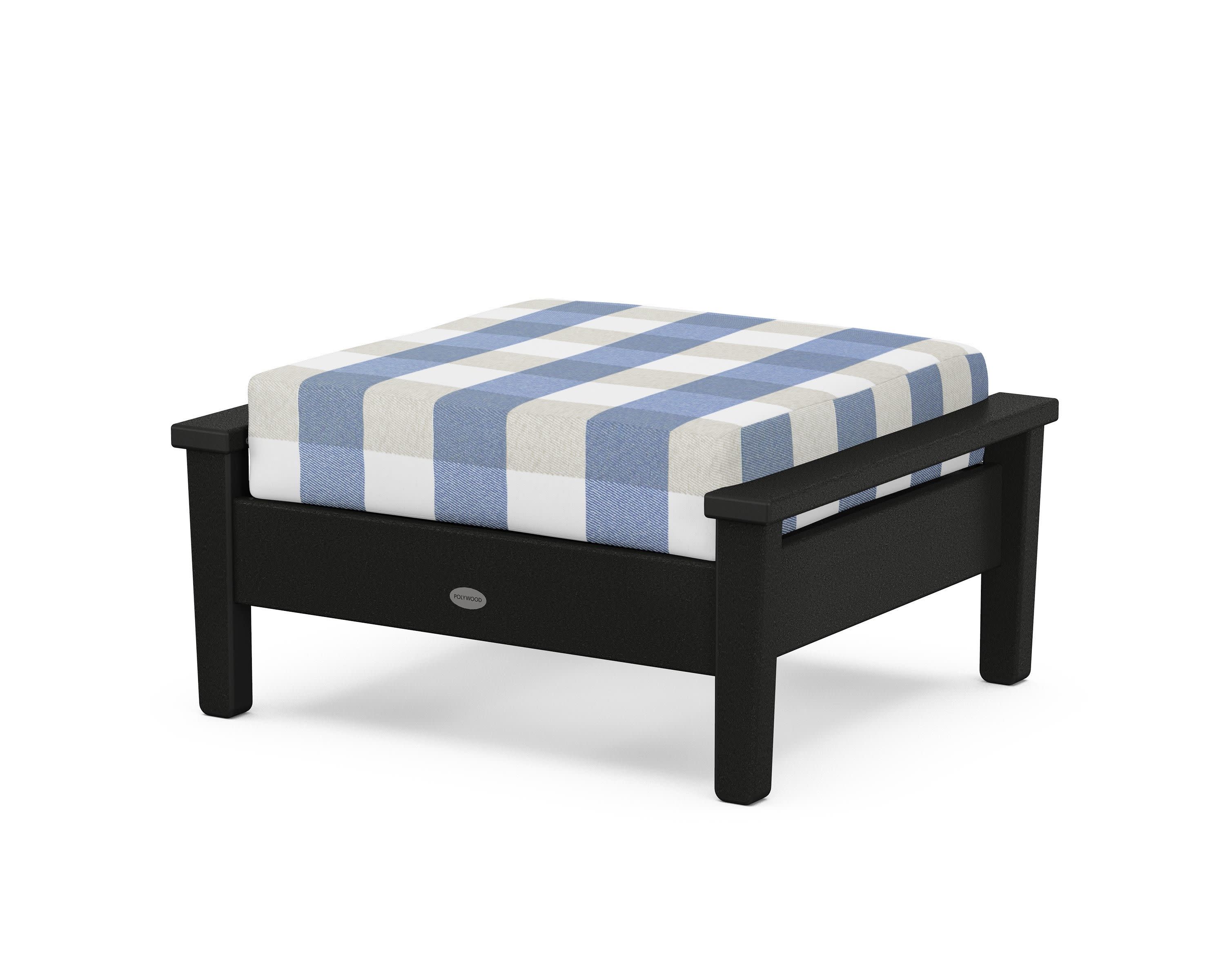 Prescott Deep Seating Ottoman in Black / Buffalo Plaid Sky Blue