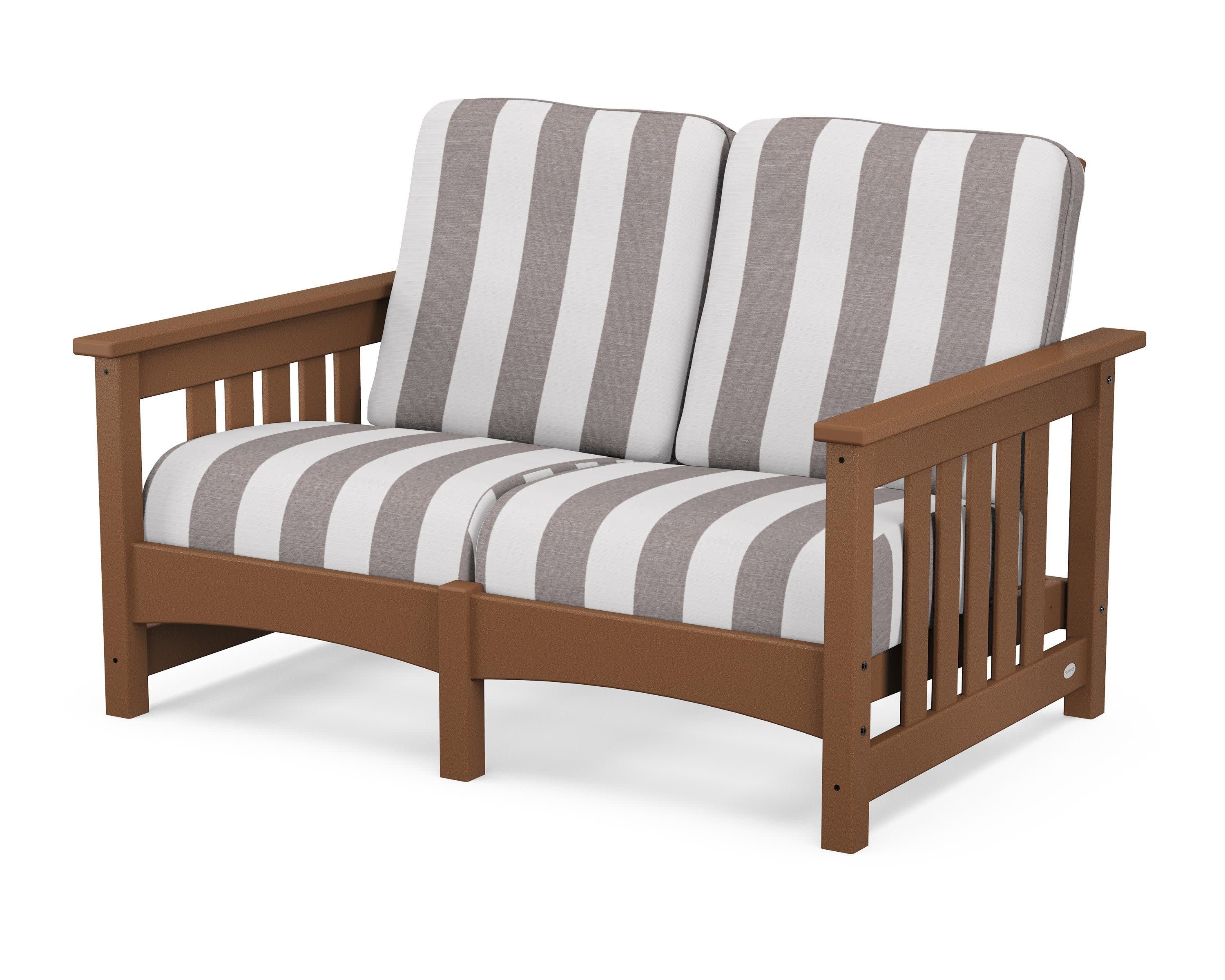 Club Mission Loveseat in Teak / Cabana Stripe Grey Mist