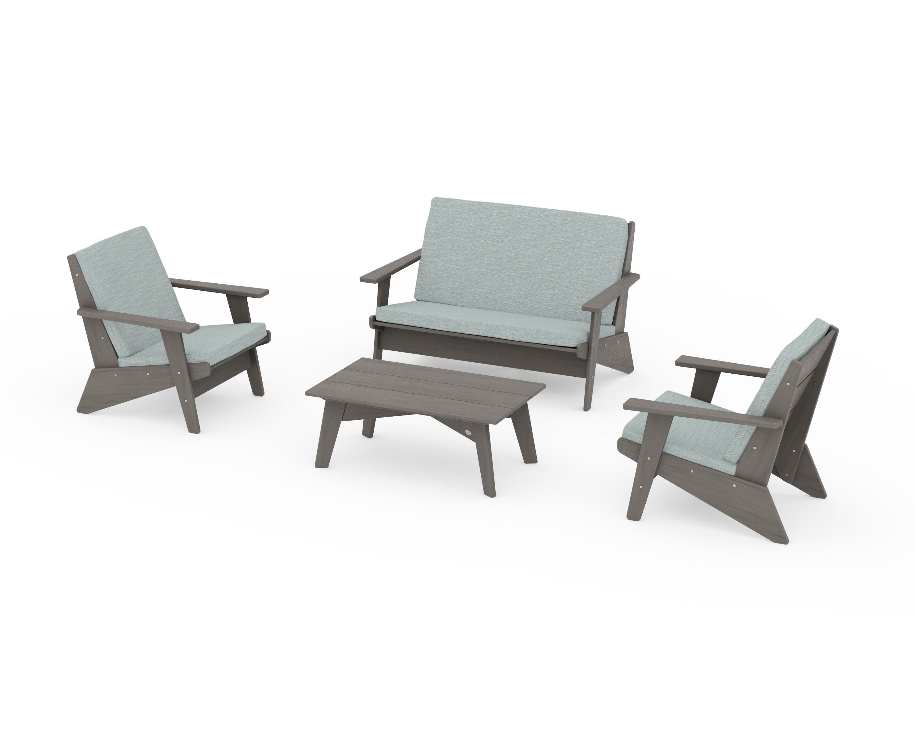 Riviera Modern Lounge 4-Piece Set in Driftwood / Soothe Mist