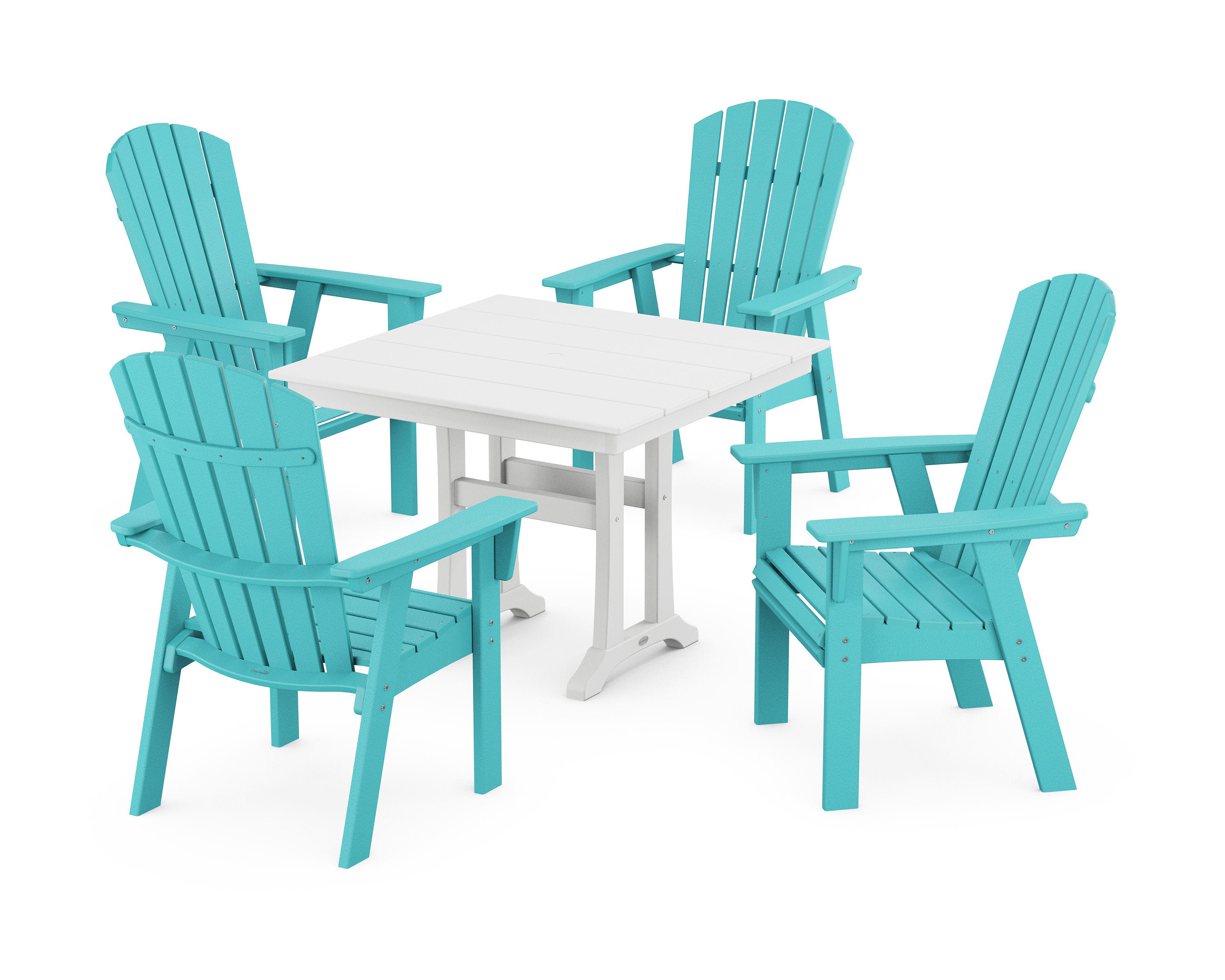 Nautical Adirondack 5-Piece Farmhouse Dining Set With Trestle Legs in Aruba / White