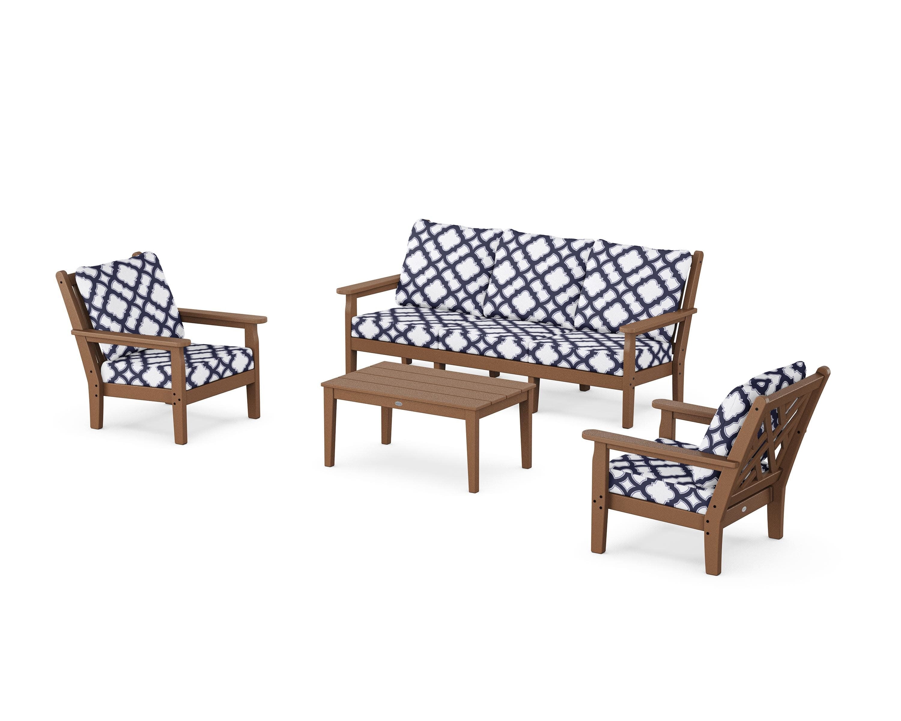 Chippendale 4-Piece Deep Seating Set with Sofa in Teak / Trellis Navy