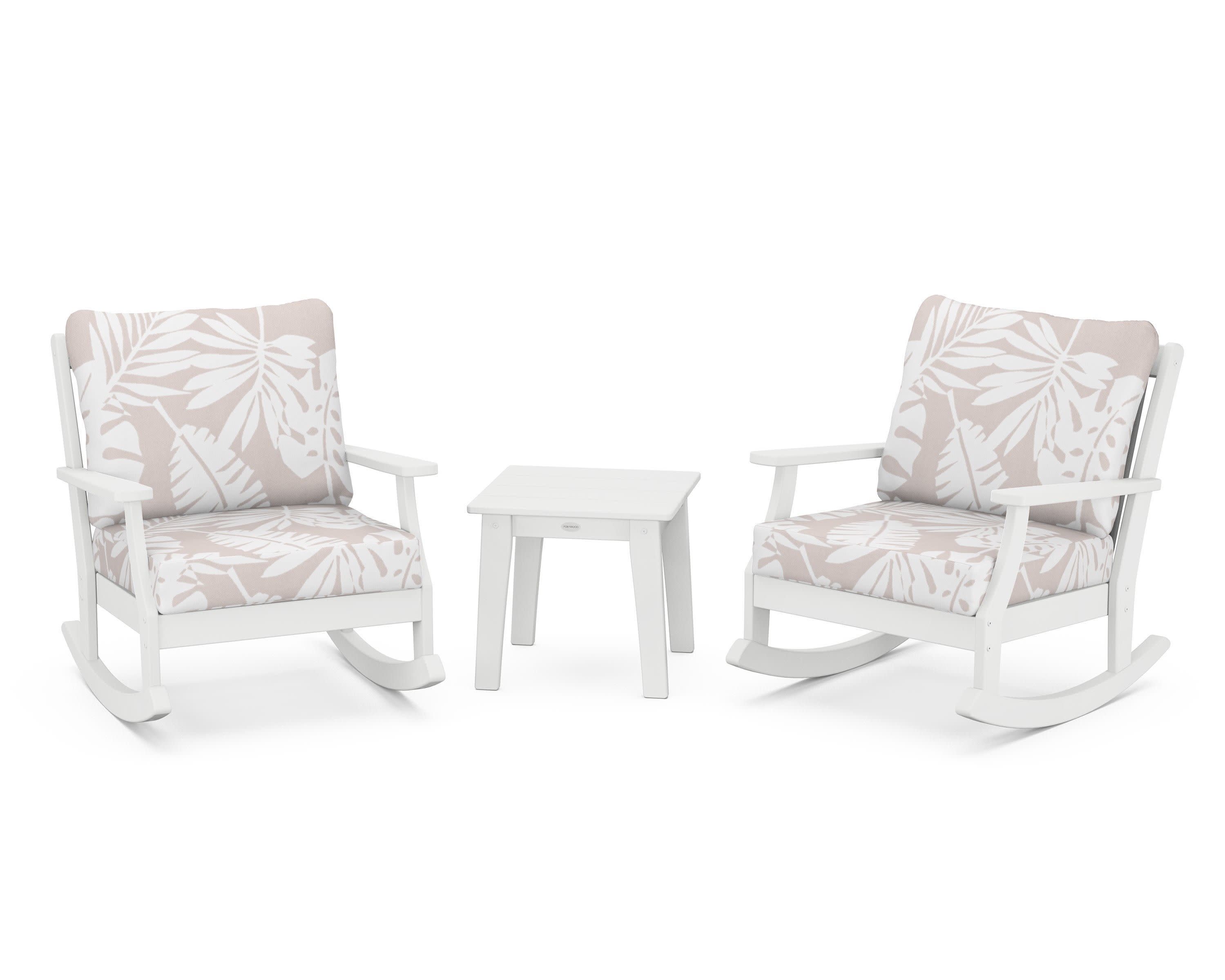 Braxton 3-Piece Deep Seating Rocker Set in White / Leaf Dune Burlap