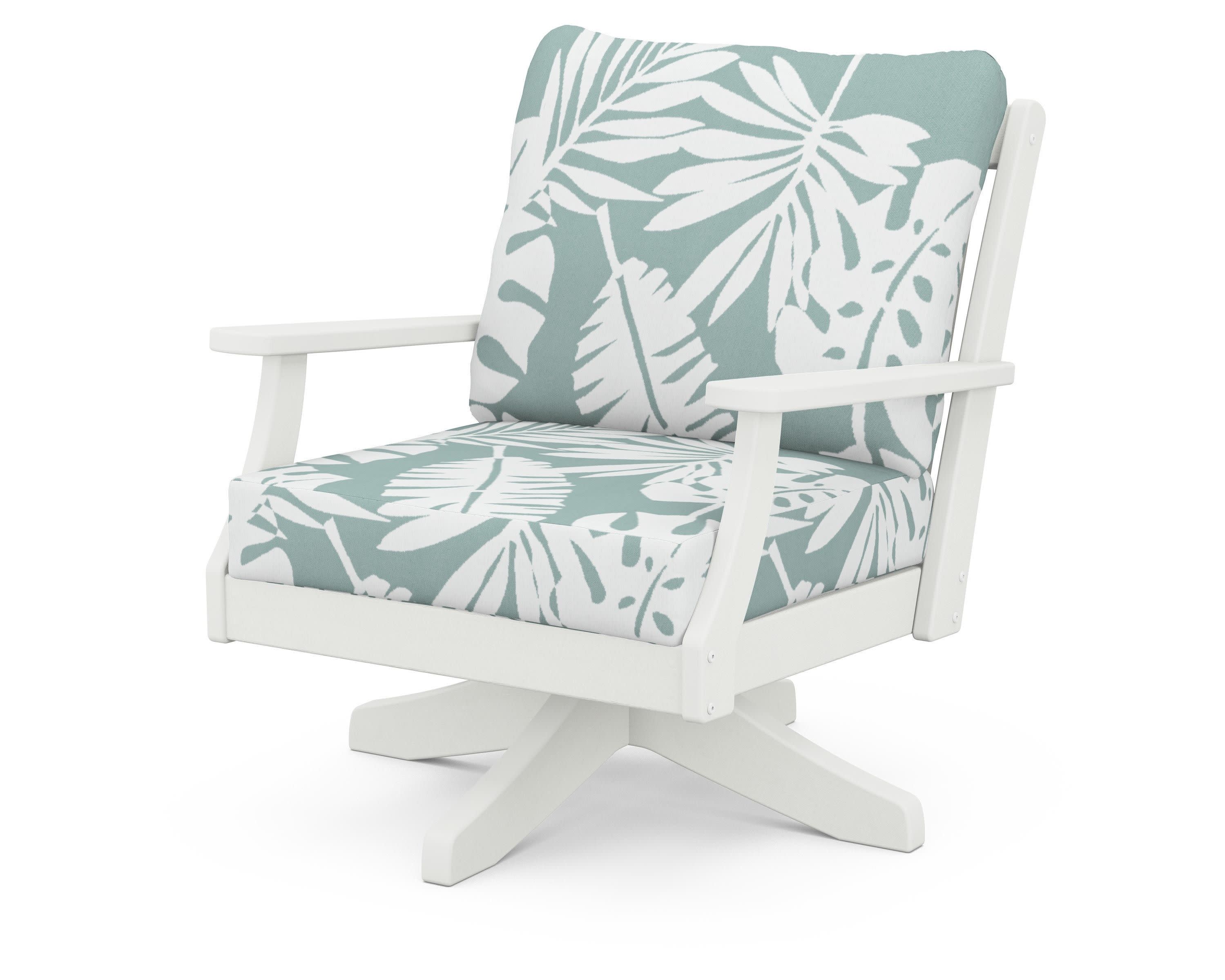 Braxton Deep Seating Swivel Chair in Vintage White / Leaf Glacier Spa