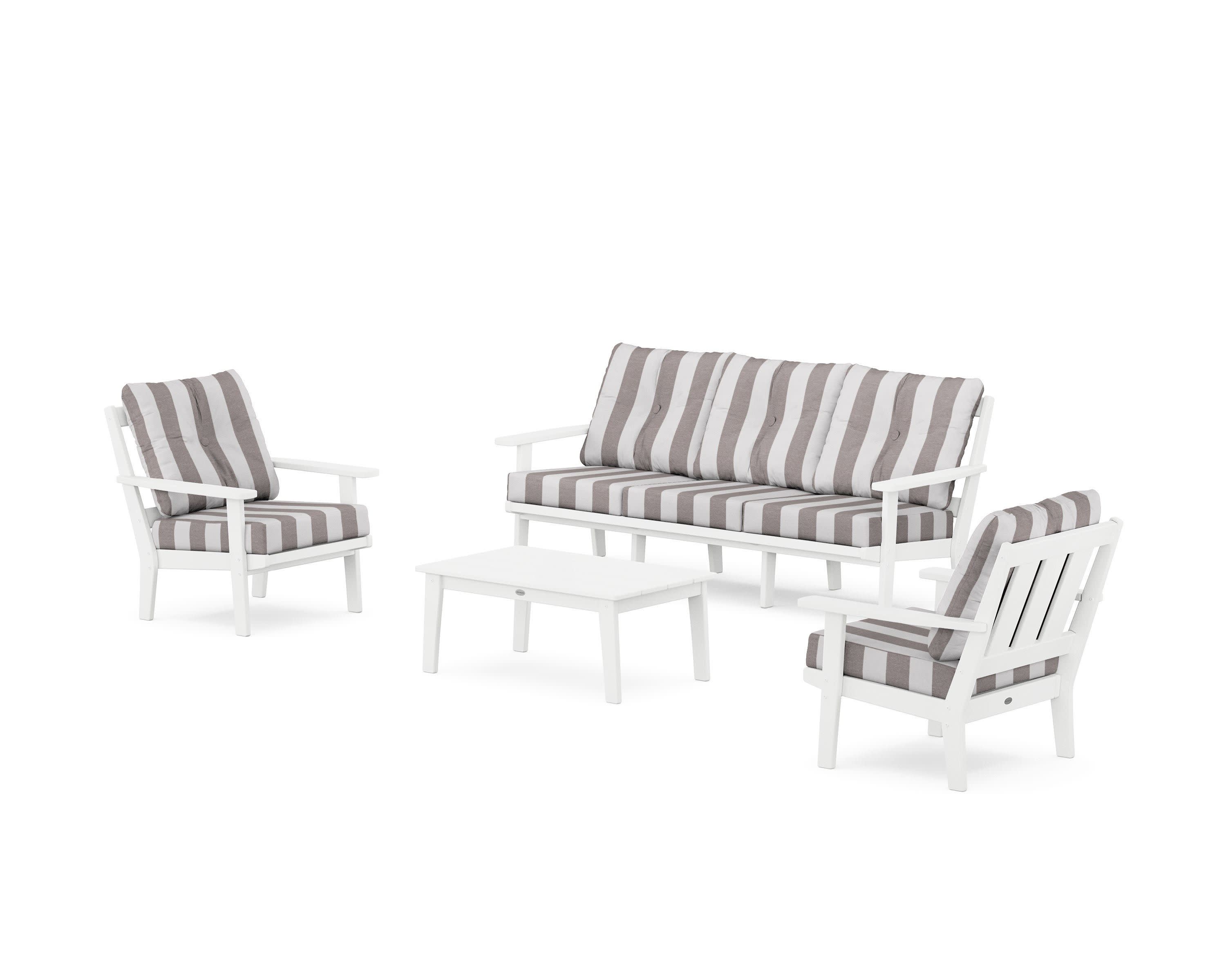 Oxford 4-Piece Deep Seating Set with Sofa in White / Cabana Stripe Grey Mist