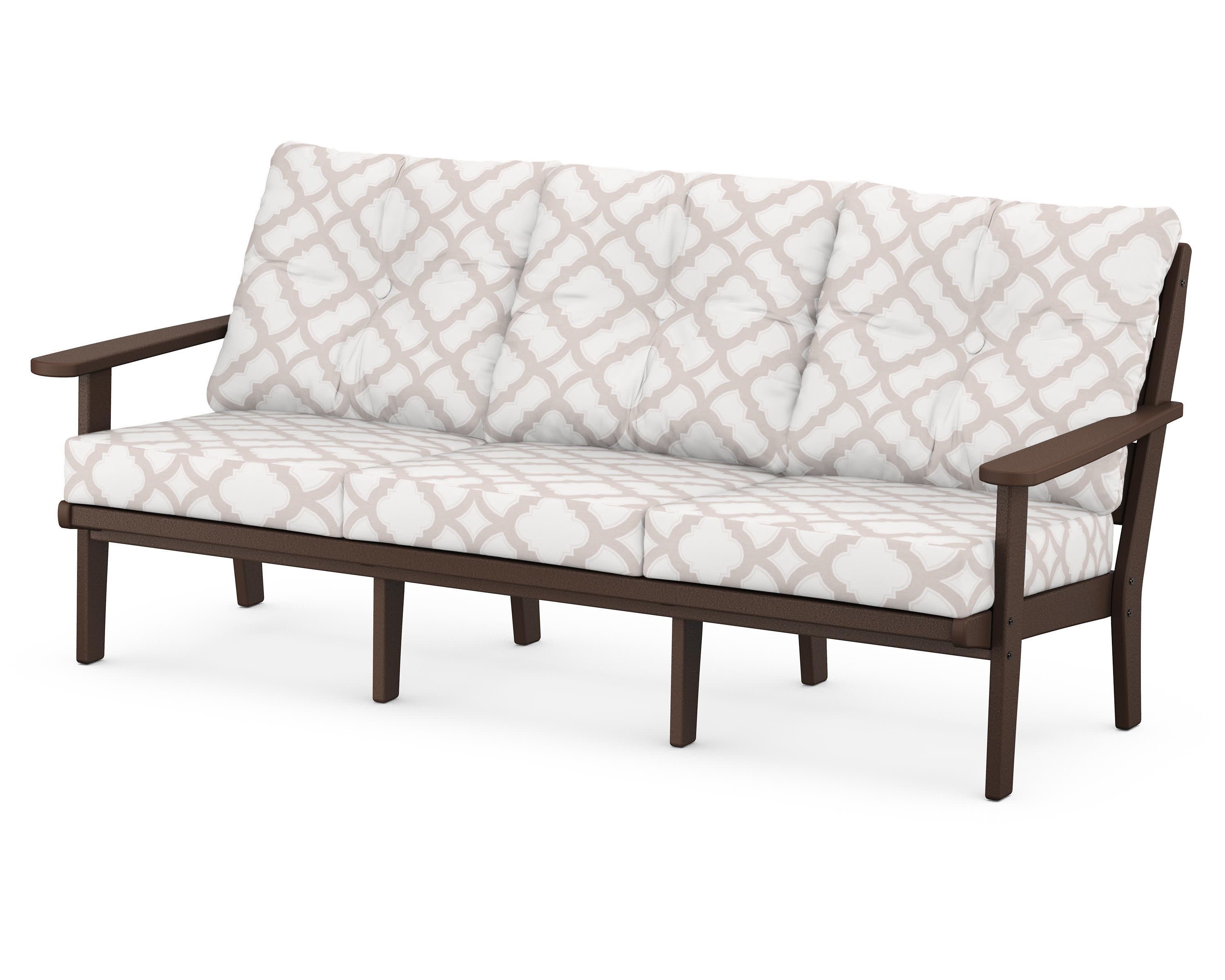 Lakeside Deep Seating Sofa in Mahogany / Trellis Dune Burlap