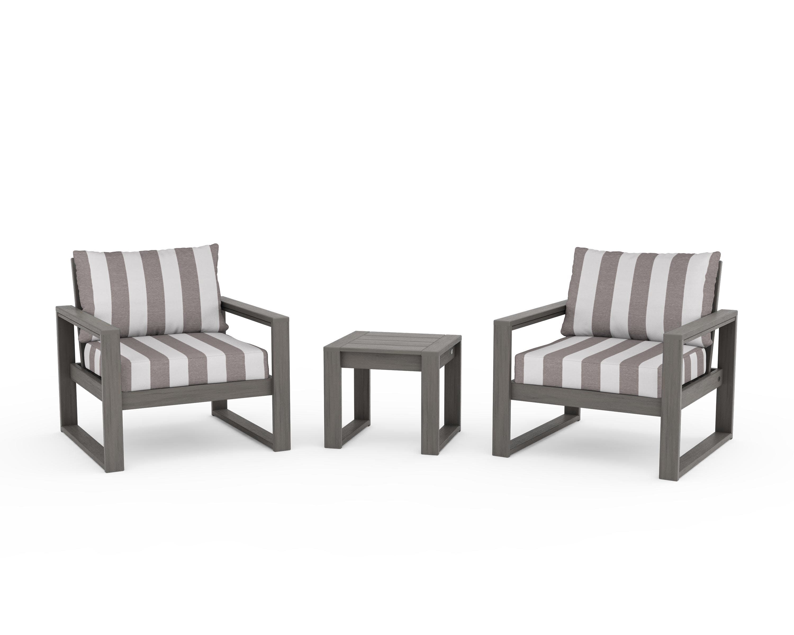 EDGE Sectional 3-Piece Deep Seating Set in Driftwood / Cabana Stripe Grey Mist