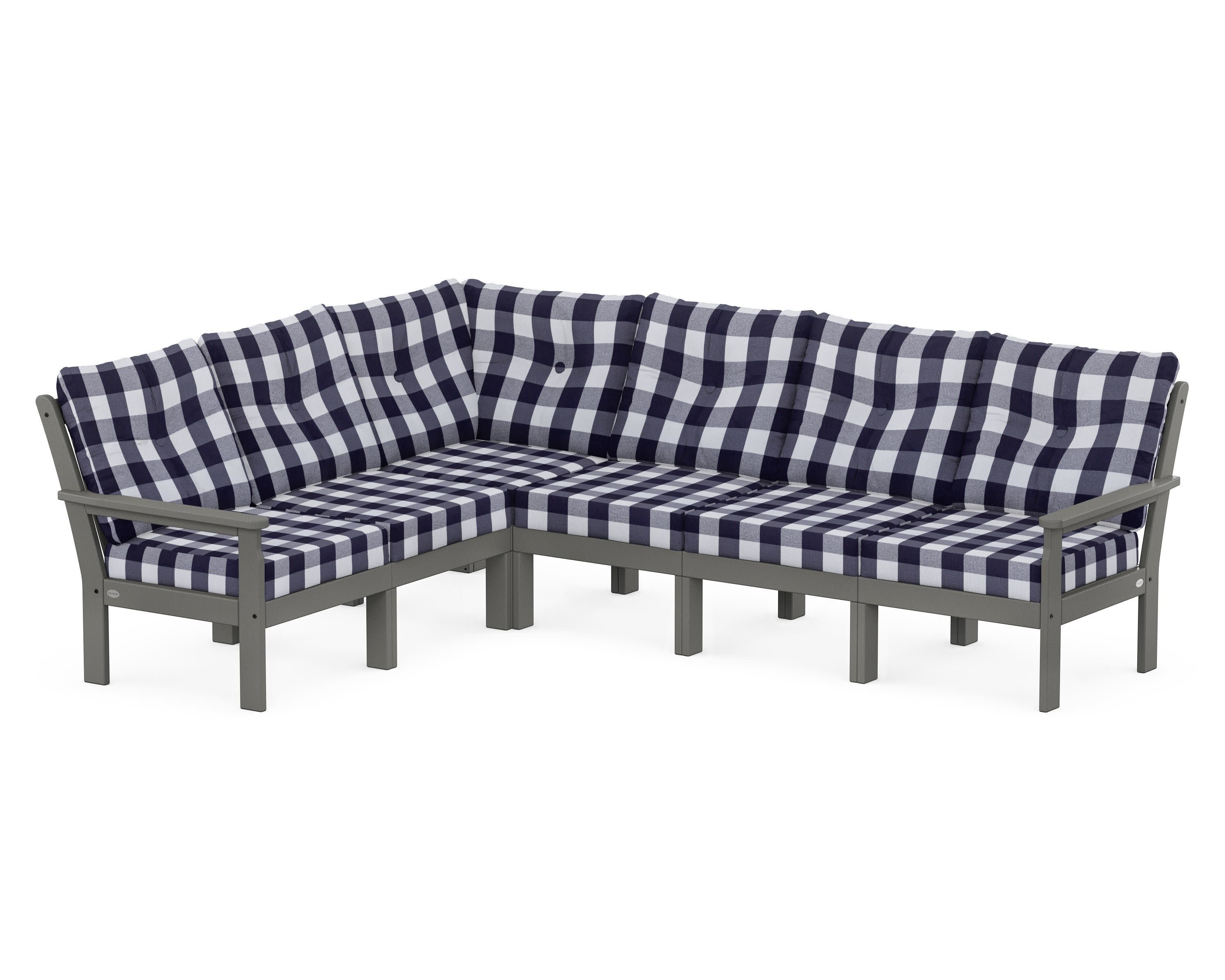 Vineyard 6-Piece Sectional in Slate Grey / Buffalo Plaid Navy