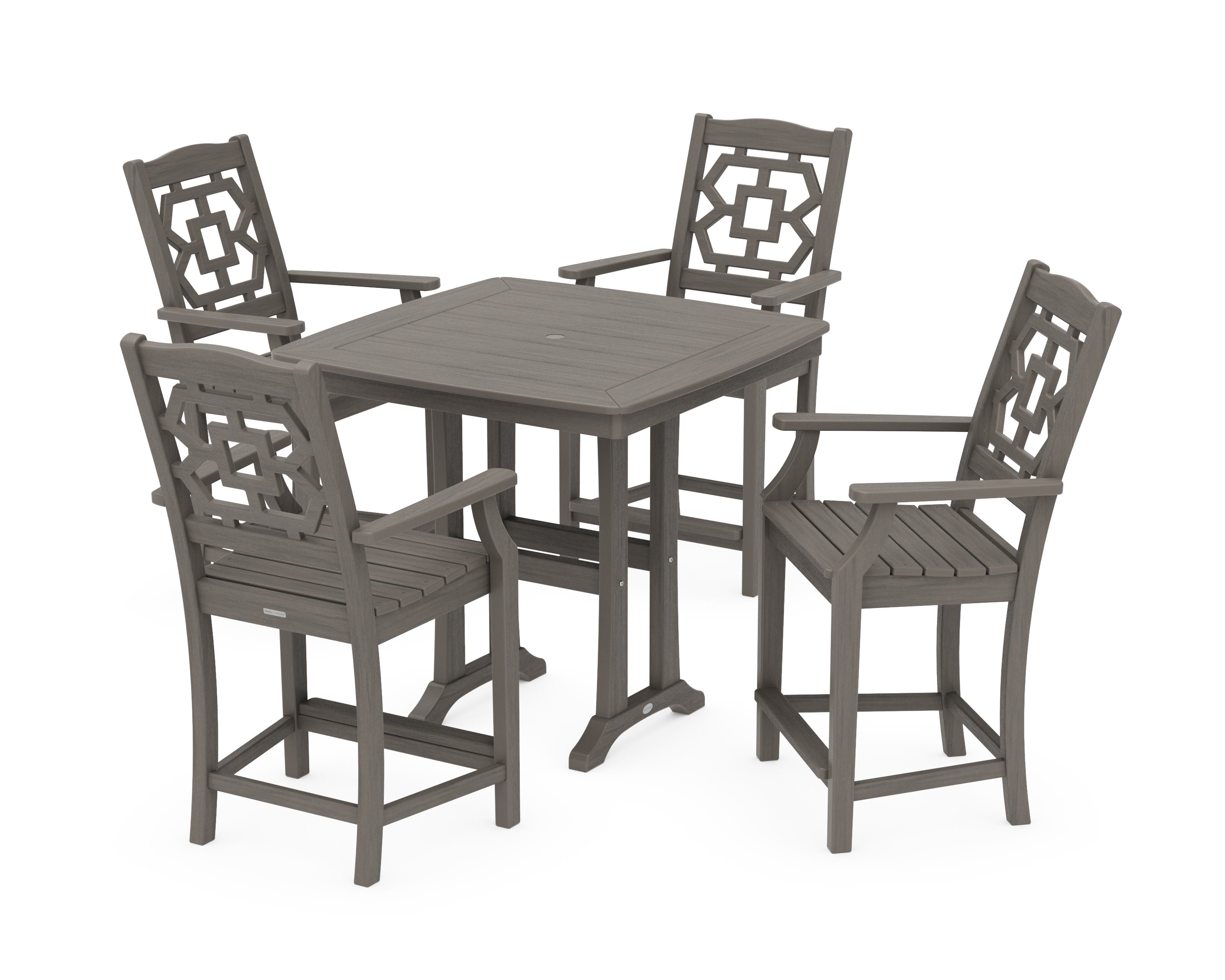 Chinoiserie 5-Piece Counter Set with Trestle Legs in Driftwood