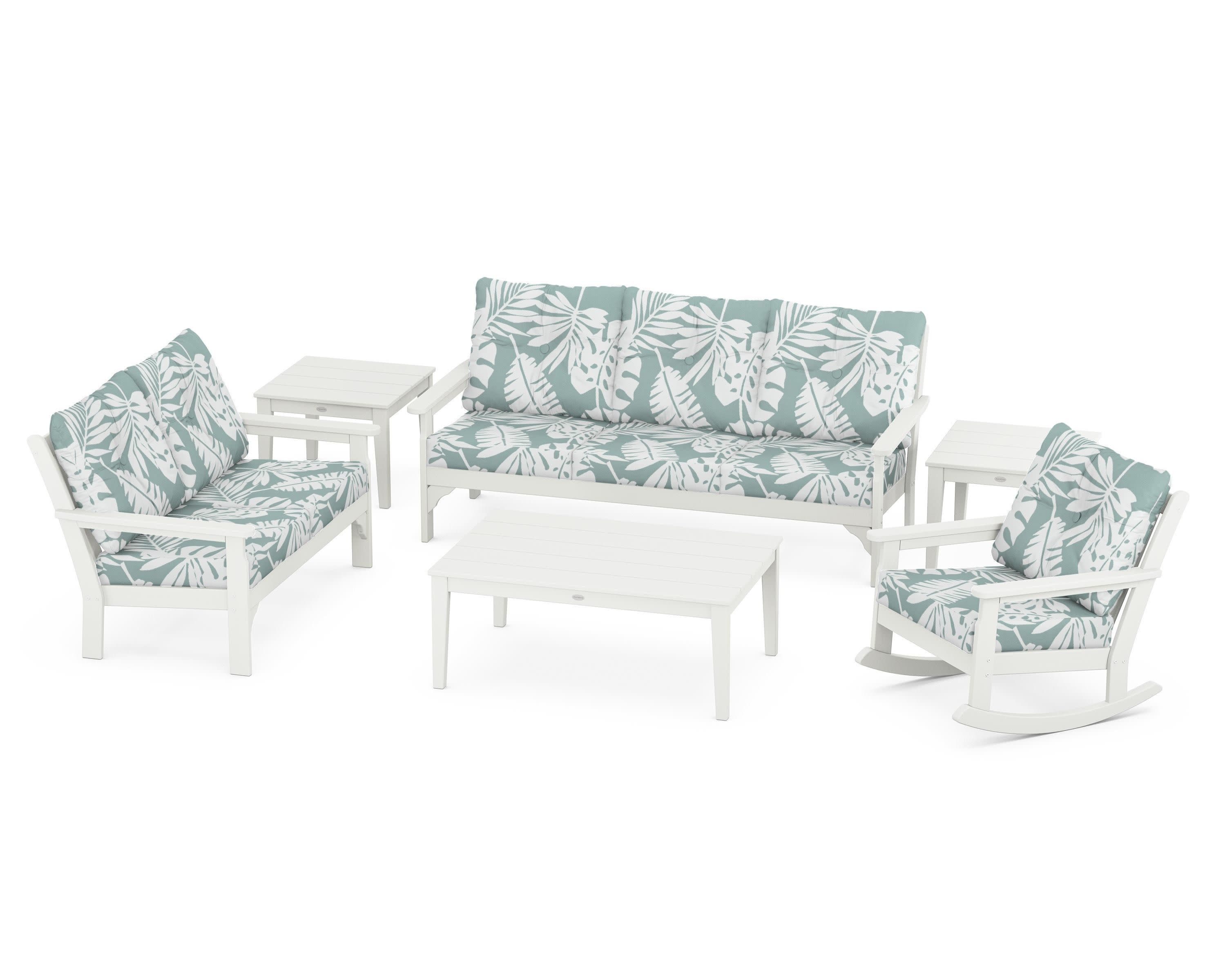 Vineyard 6-Piece Deep Seating Set in Vintage White / Leaf Glacier Spa
