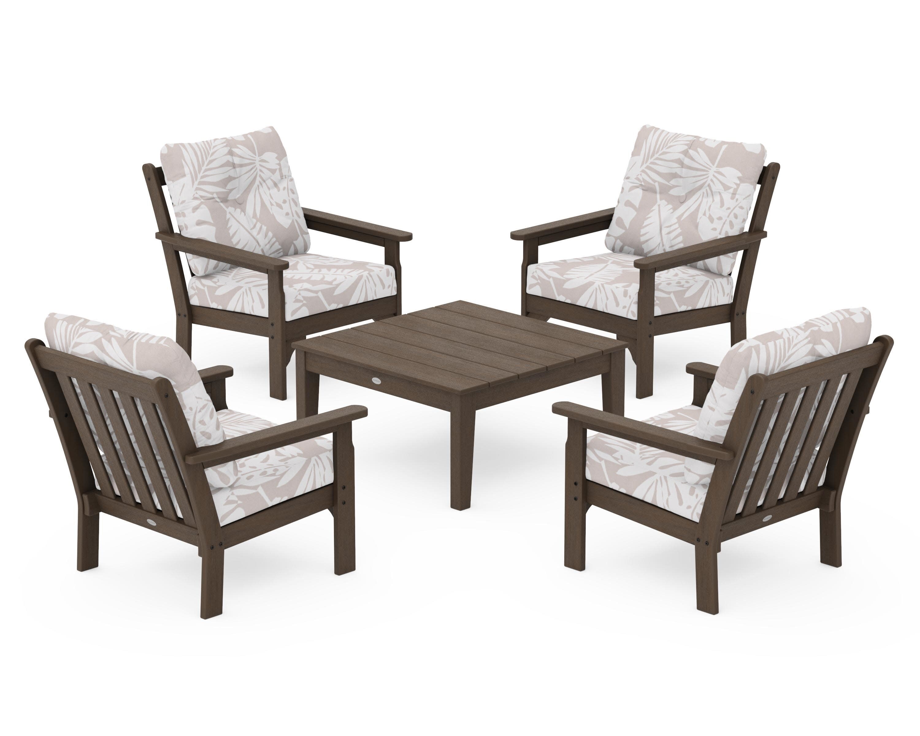 Vineyard 5-Piece Deep Seating Conversation Set in Kona / Leaf Dune Burlap