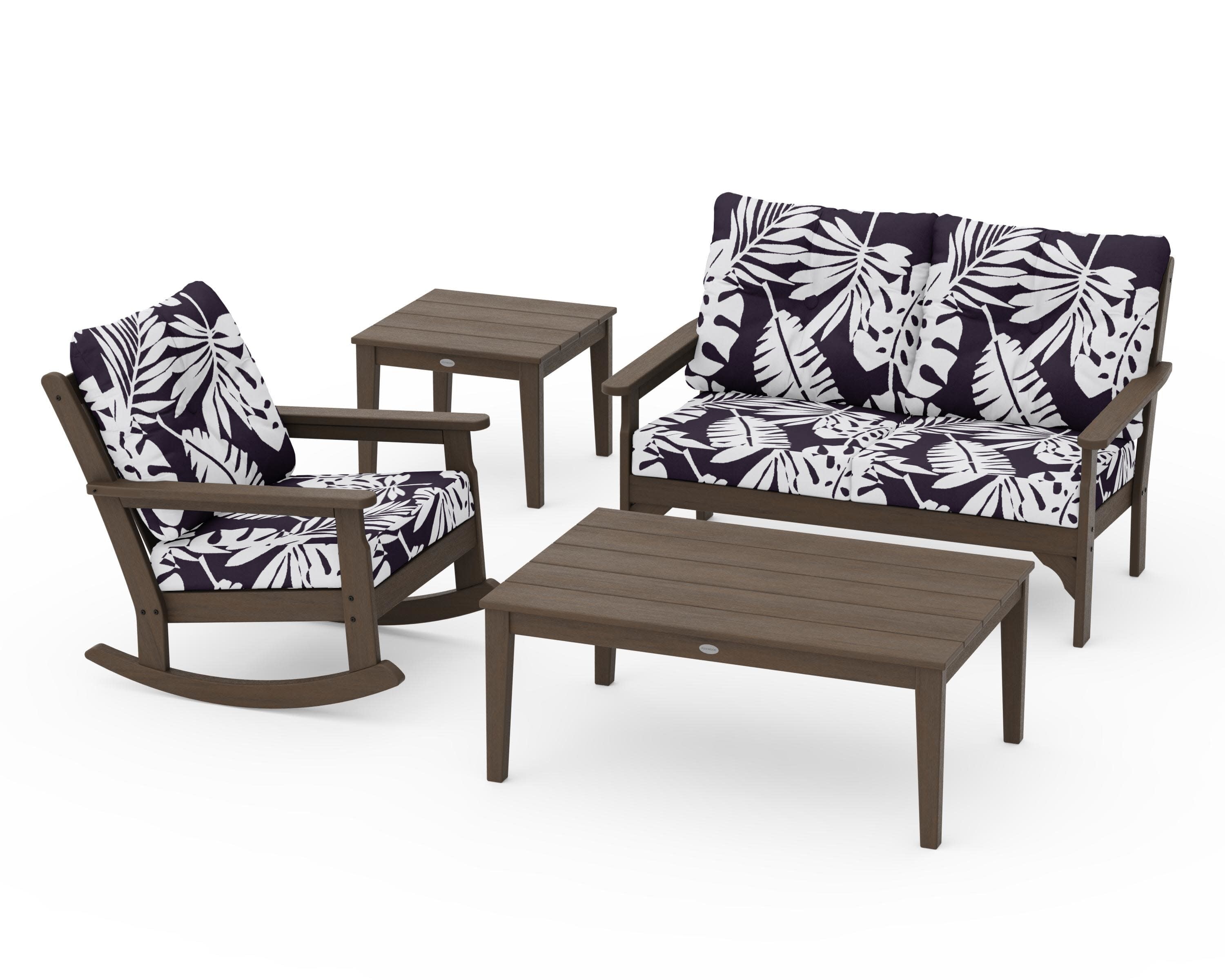 Vineyard 4-Piece Deep Seating Rocker Set in Kona / Leaf Navy