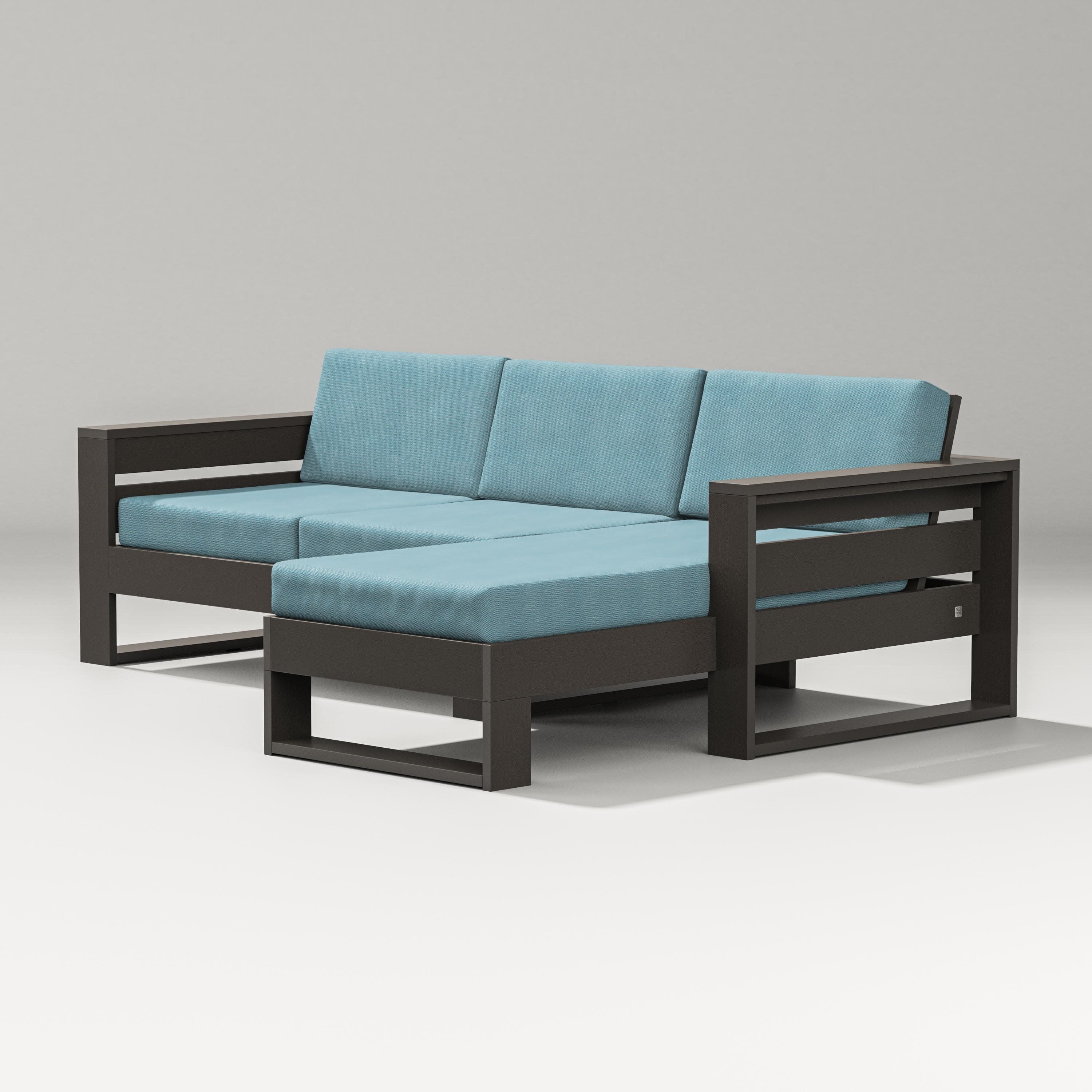 Latitude Right Chaise Sectional in Vintage Coffee / Lattice Sky Blue