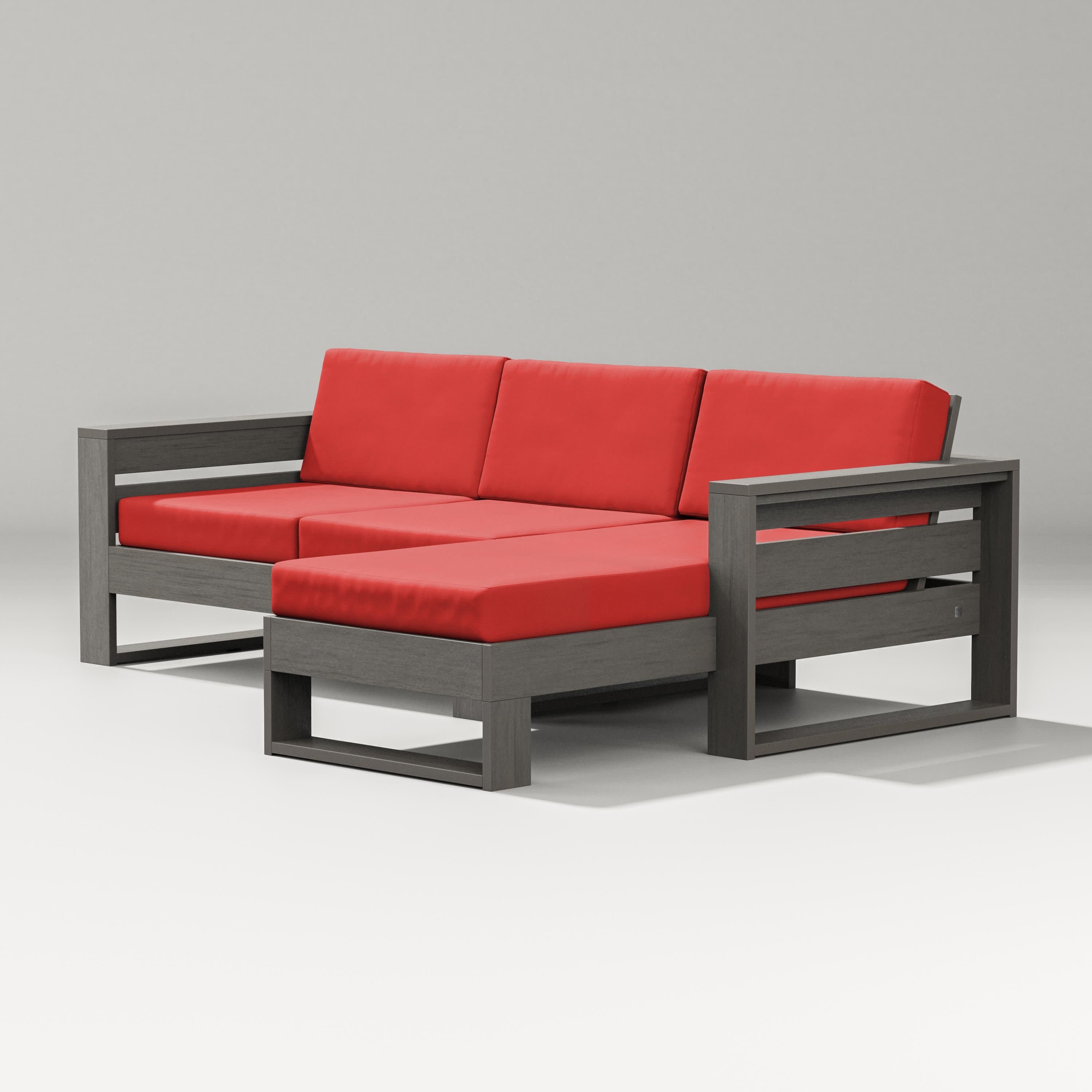 Latitude Right Chaise Sectional in Driftwood / Crimson Linen