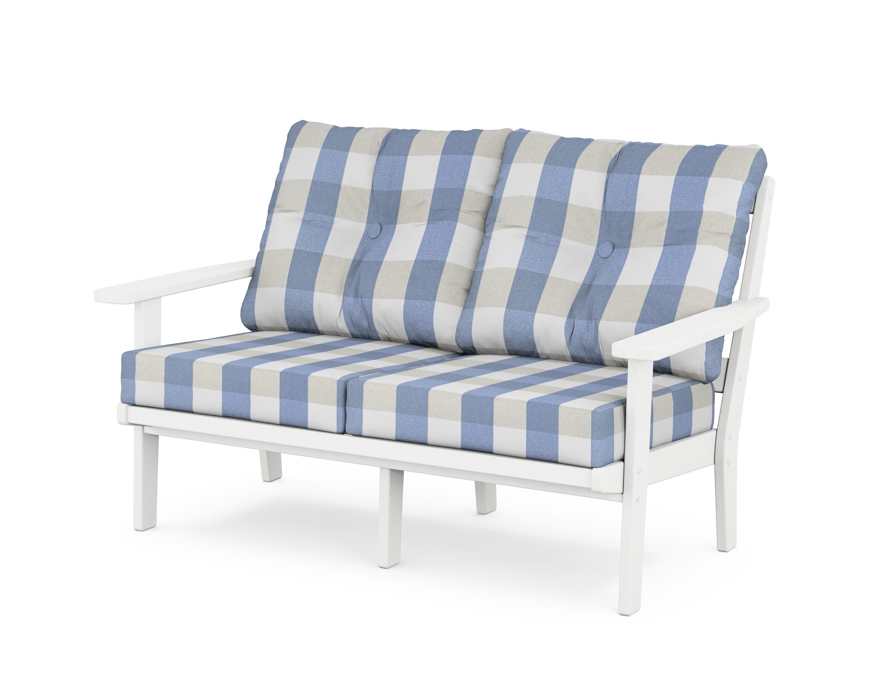 Oxford Deep SeatingLoveseat in White / Buffalo Plaid Sky Blue