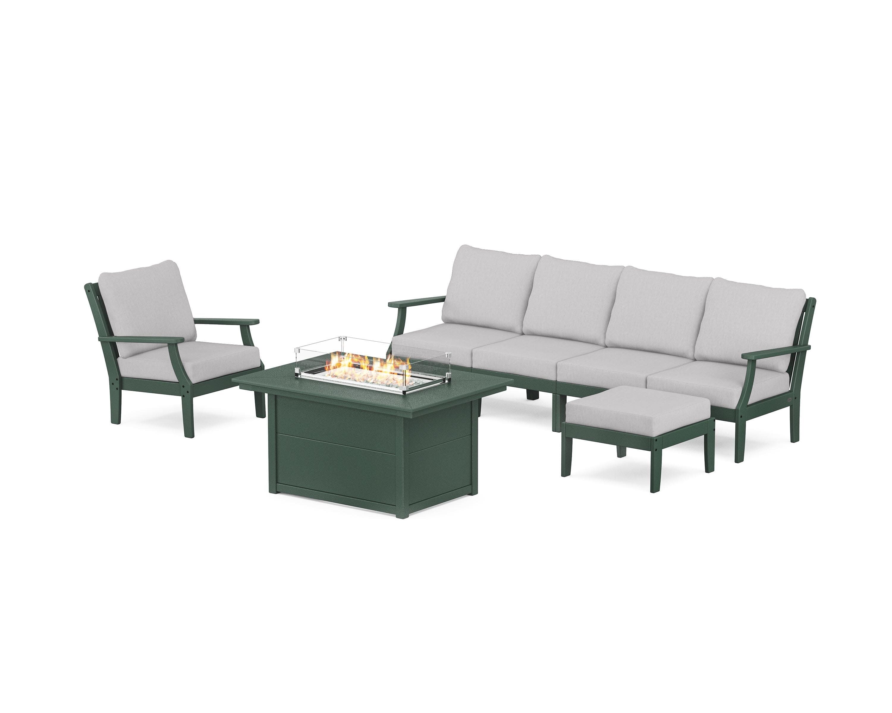 Braxton Sectional Lounge and Fire Pit Set in Green / Granite